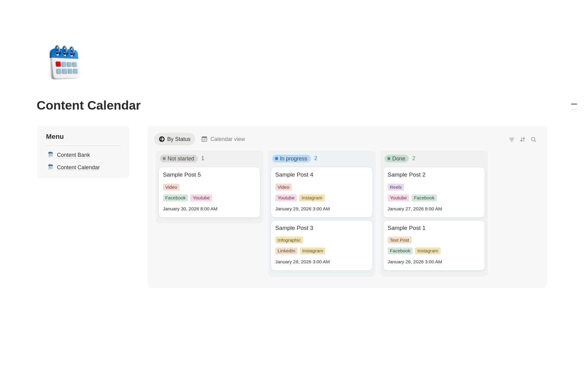 Content Calendar のプレビュー
