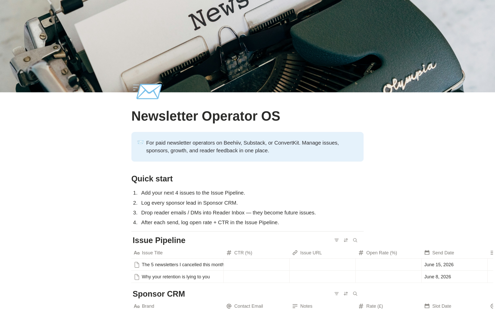 Newsletter Operator のプレビュー