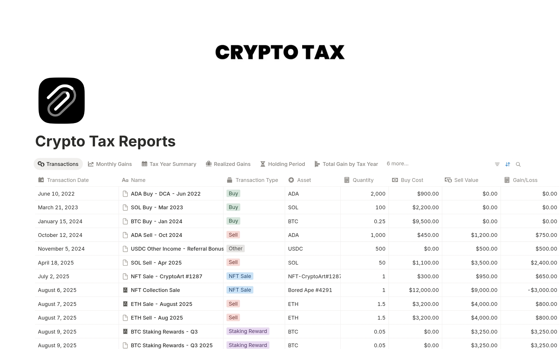 Crypto Tax Reports Template | Notion Marketplace