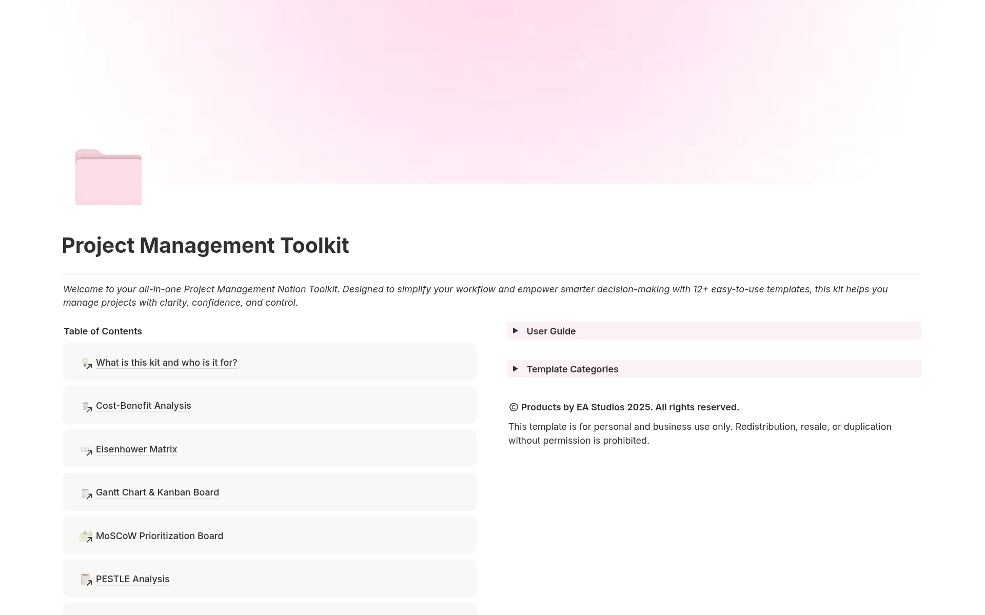 Project Management Tool Kit のプレビュー
