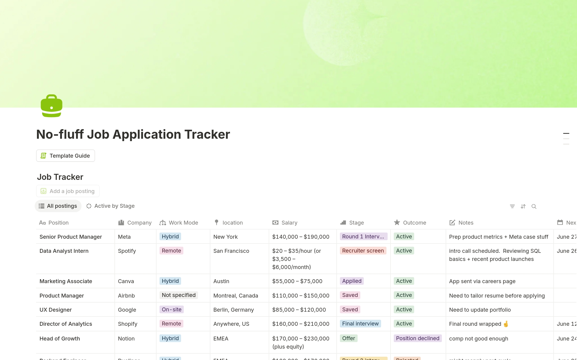 No-fluff Job Application, Job Search Planner のプレビュー