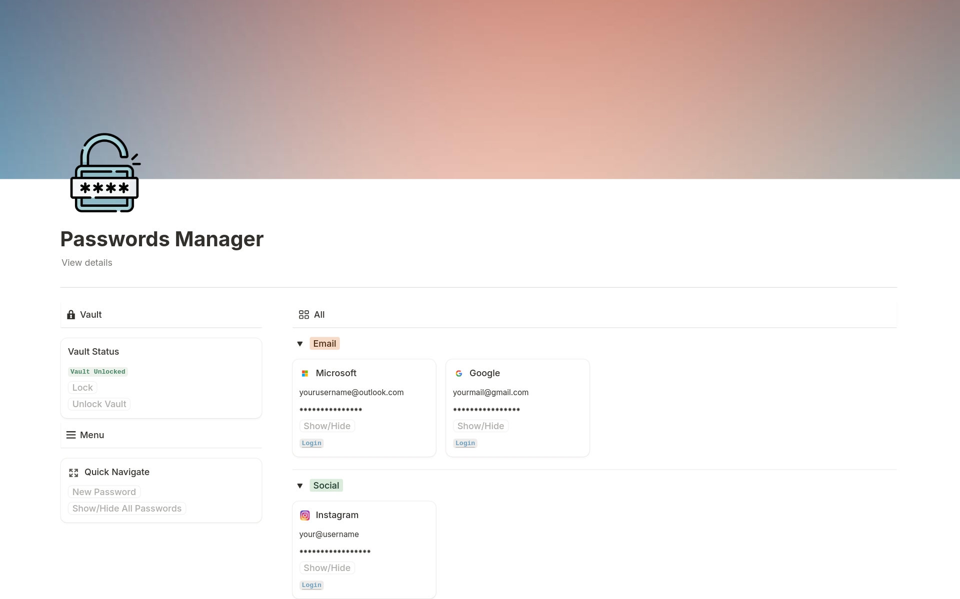 Passwords Manager のプレビュー