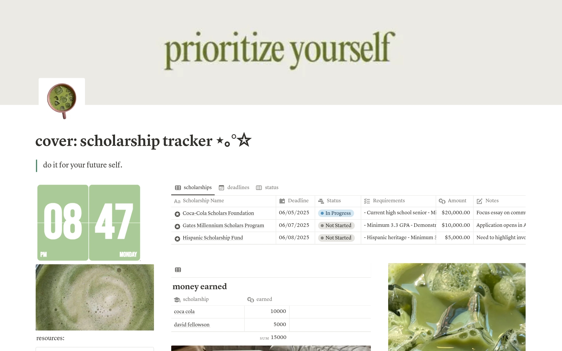 scholarship tracker ⋆｡°✩テンプレート | Notion (ノーション)マーケットプレイス