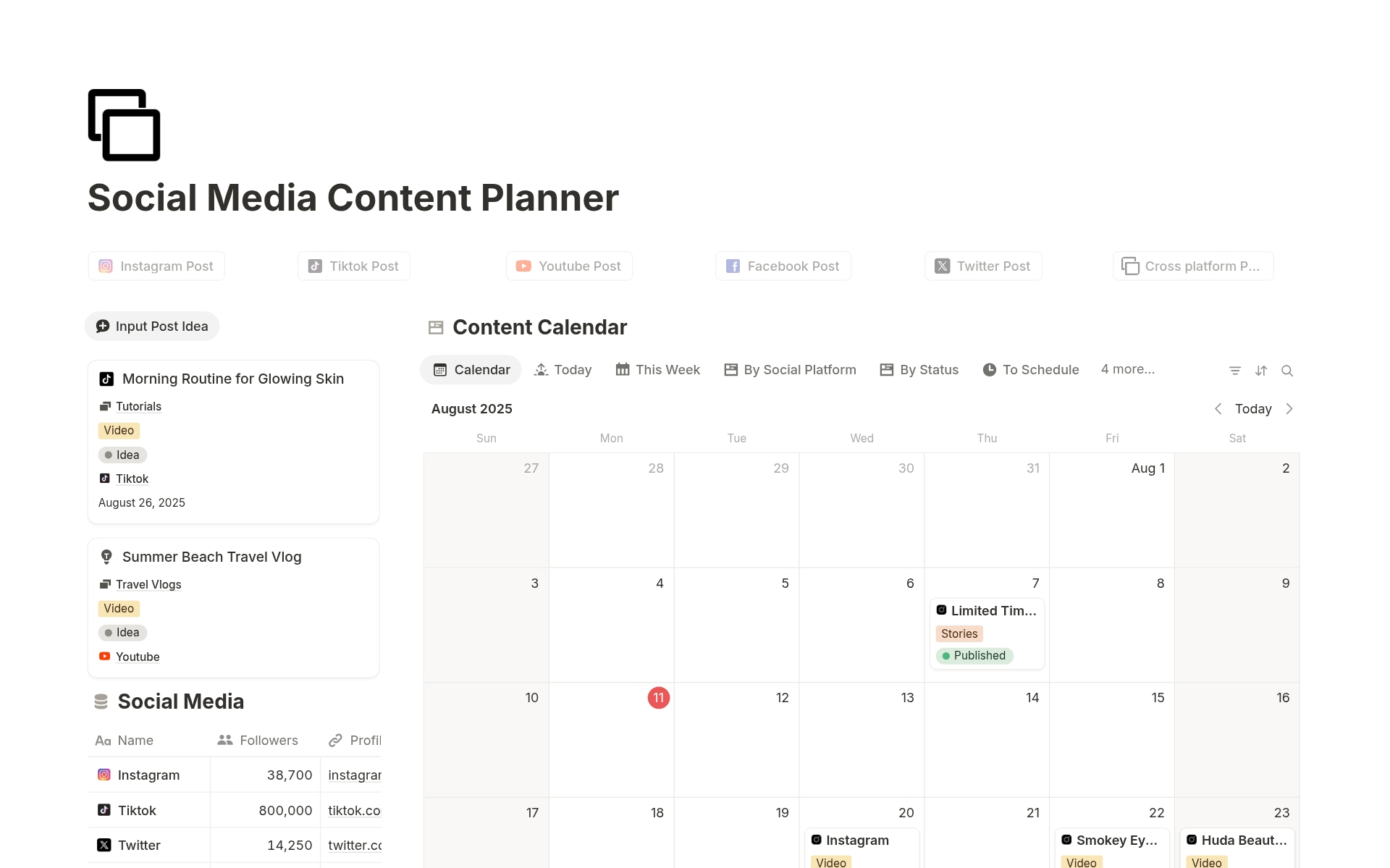Social Media Content Planner のプレビュー