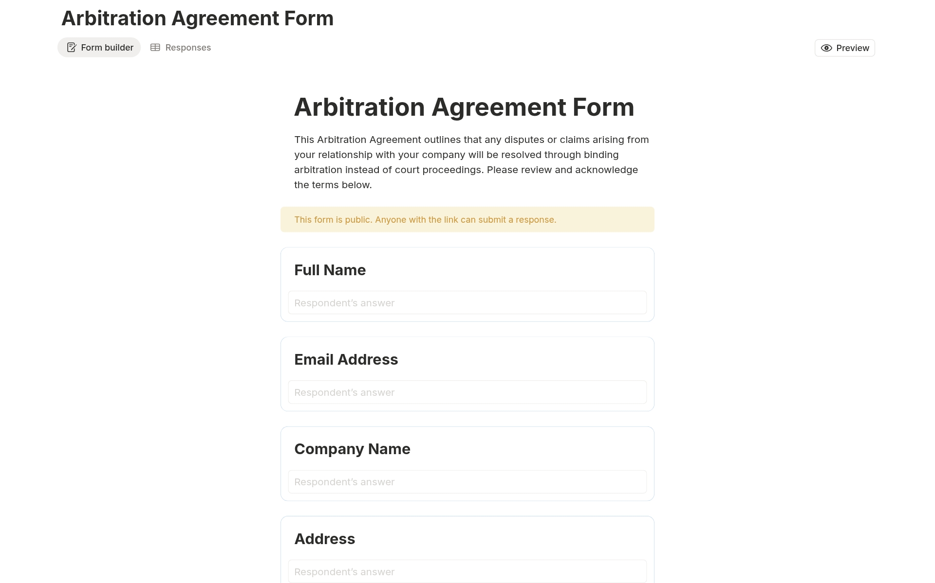 Arbitration Agreement Form 模板| Notion 市集