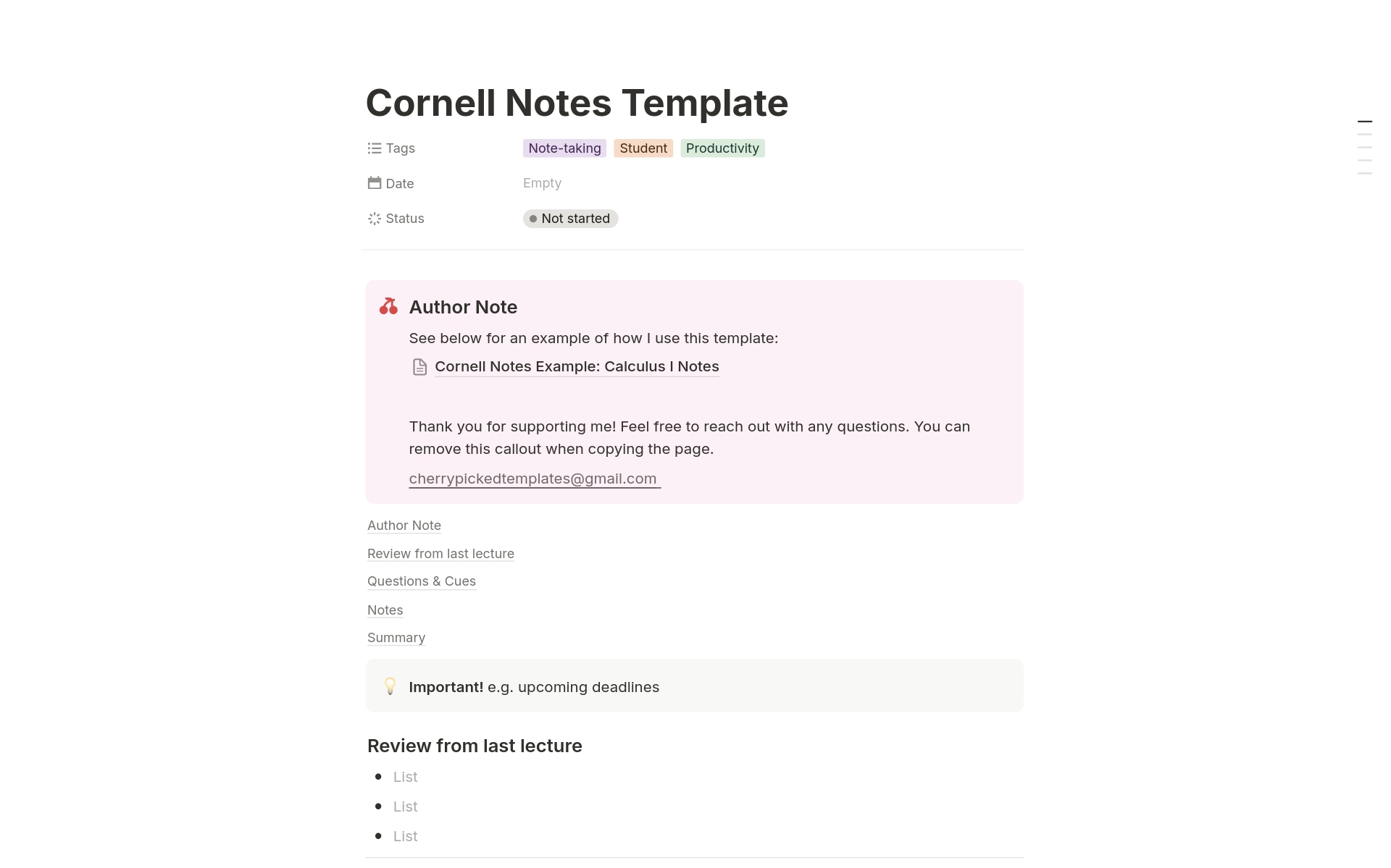 Cornell Notes のプレビュー