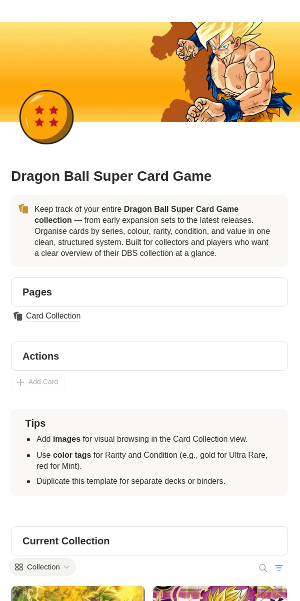 Dragon Ball Super Card Game Collection Tracker