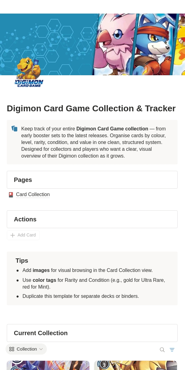 Digimon Card Game Collection Tracker