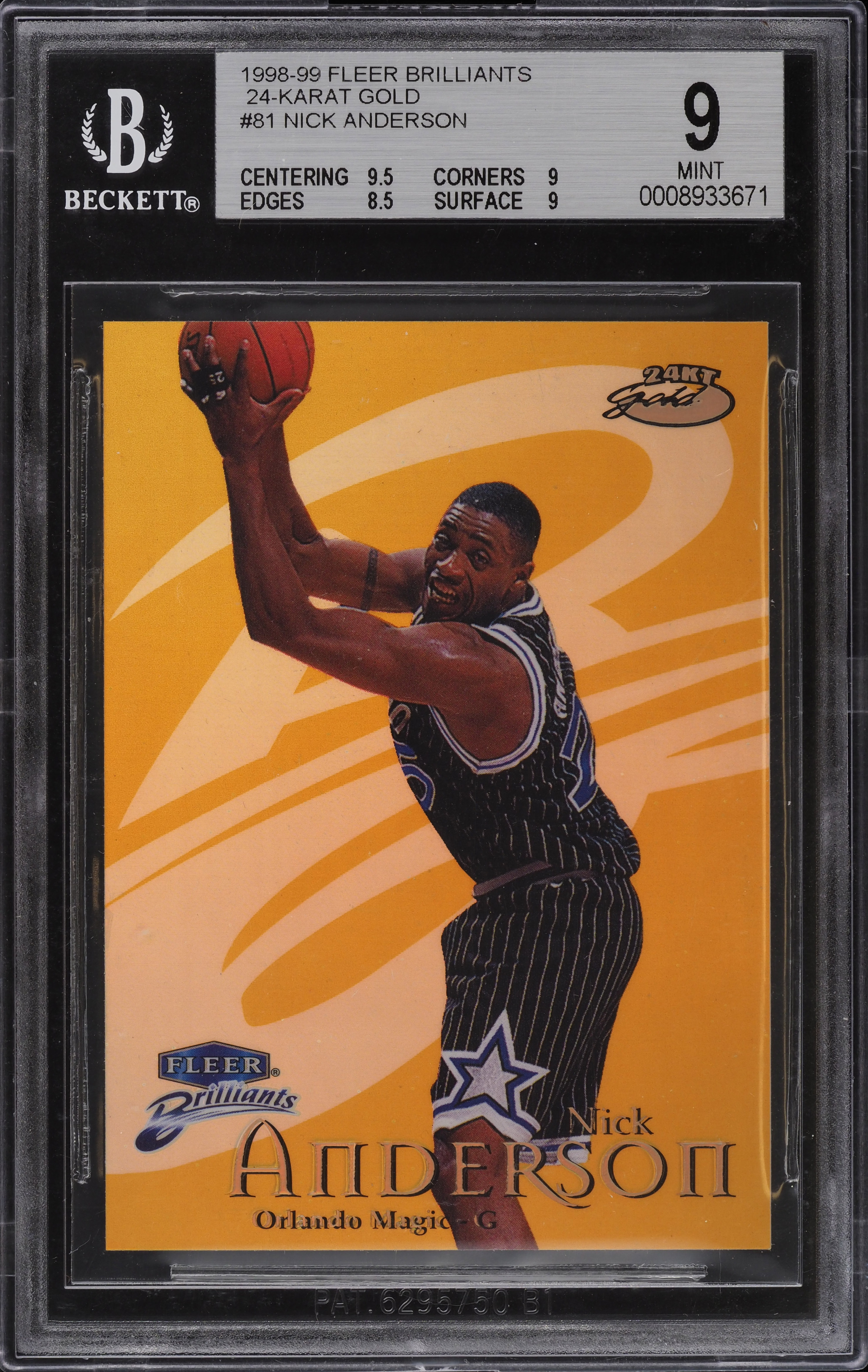 1998 Fleer Brilliants 24-Karat Gold Nick Anderson /24 #81 BGS 9