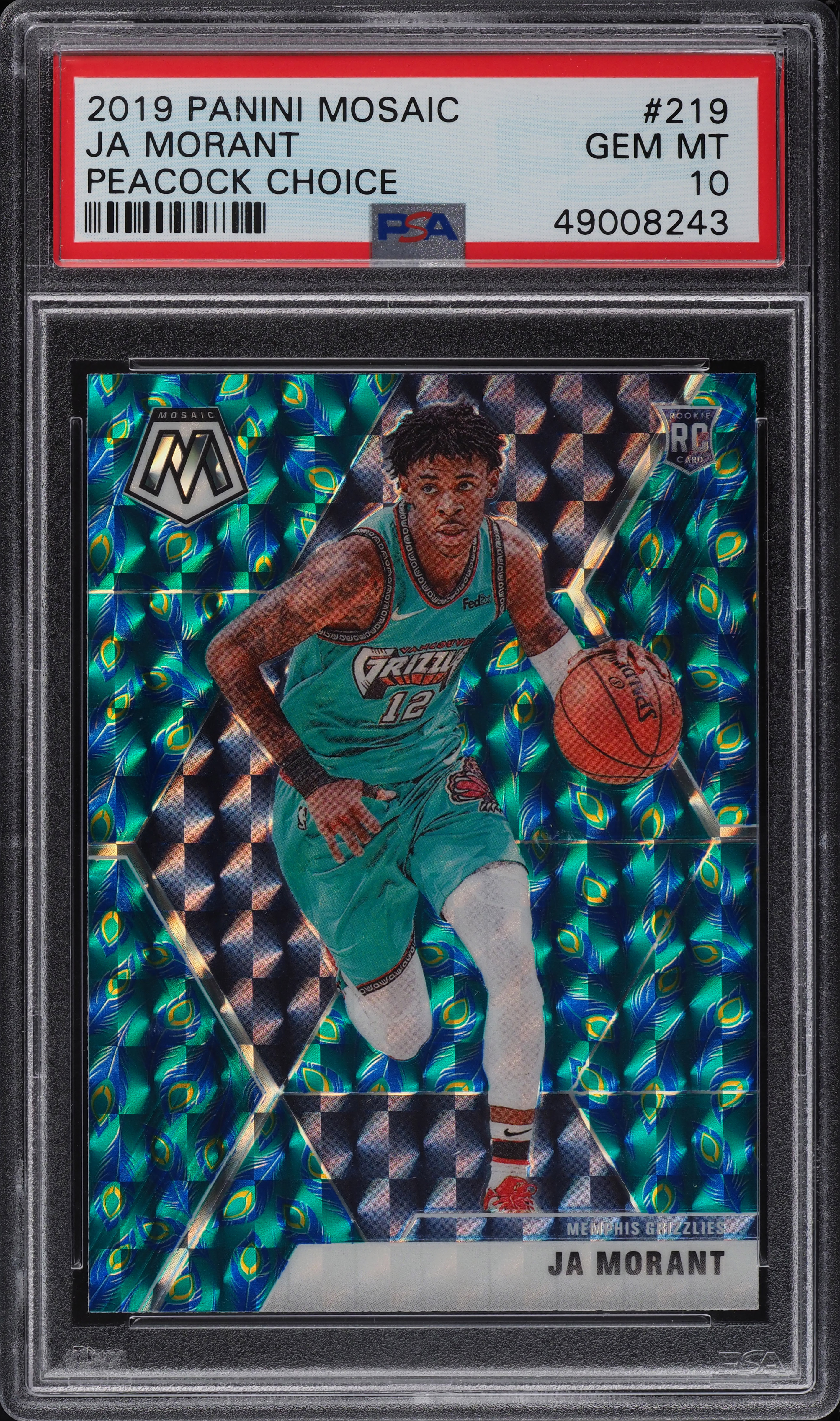 その他 2019 panini mosaic Choice Ja Morant RC 2019 Panini Mosaic Choice Peacock Ja Morant ROOKIE RC #219 PSA 10