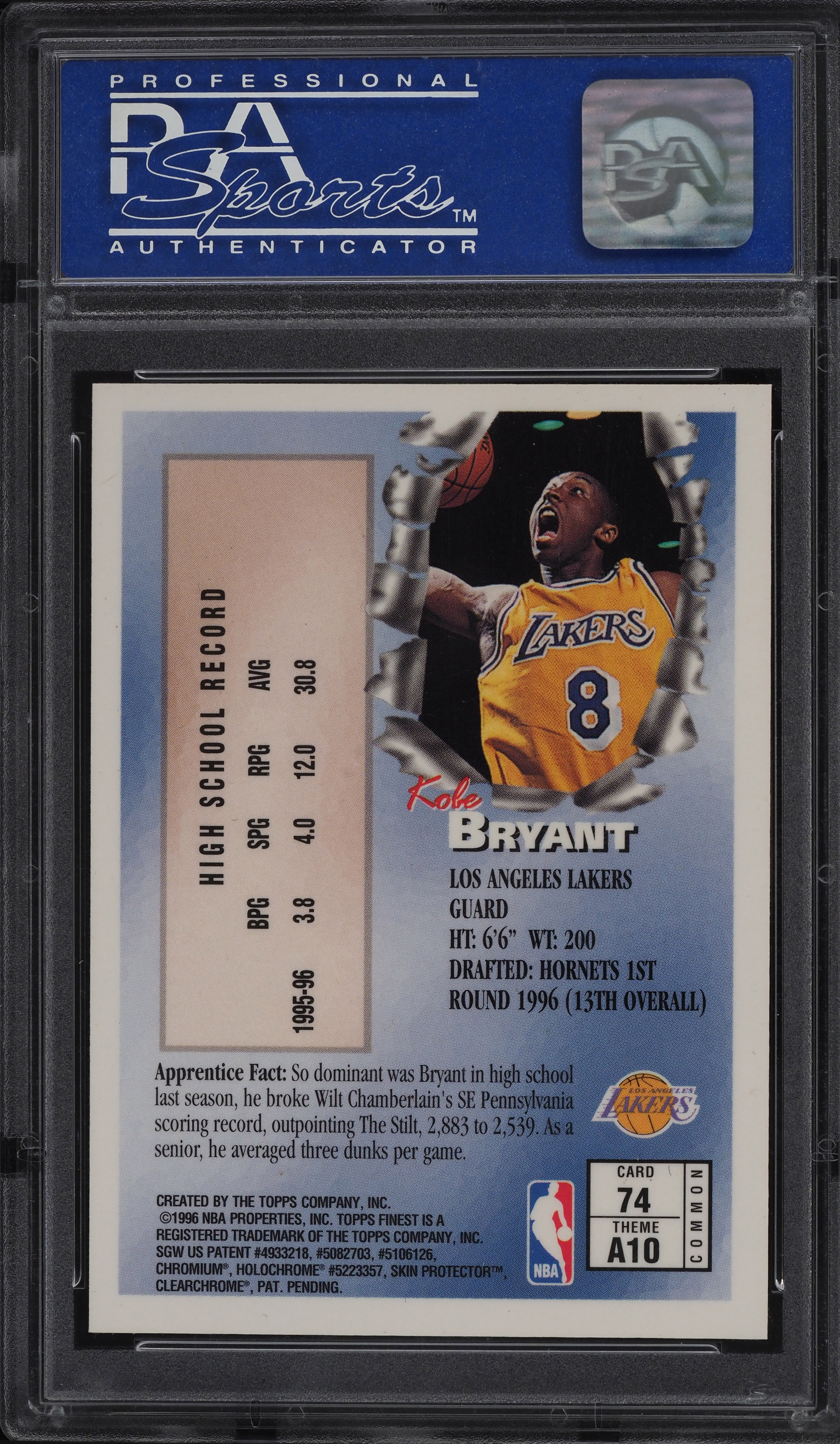 【PSA 9】1996 コービー・ブライアント #74 with coating 1996 Finest w/ Coating Kobe Bryant ROOKIE #74 PSA 9 MINT on