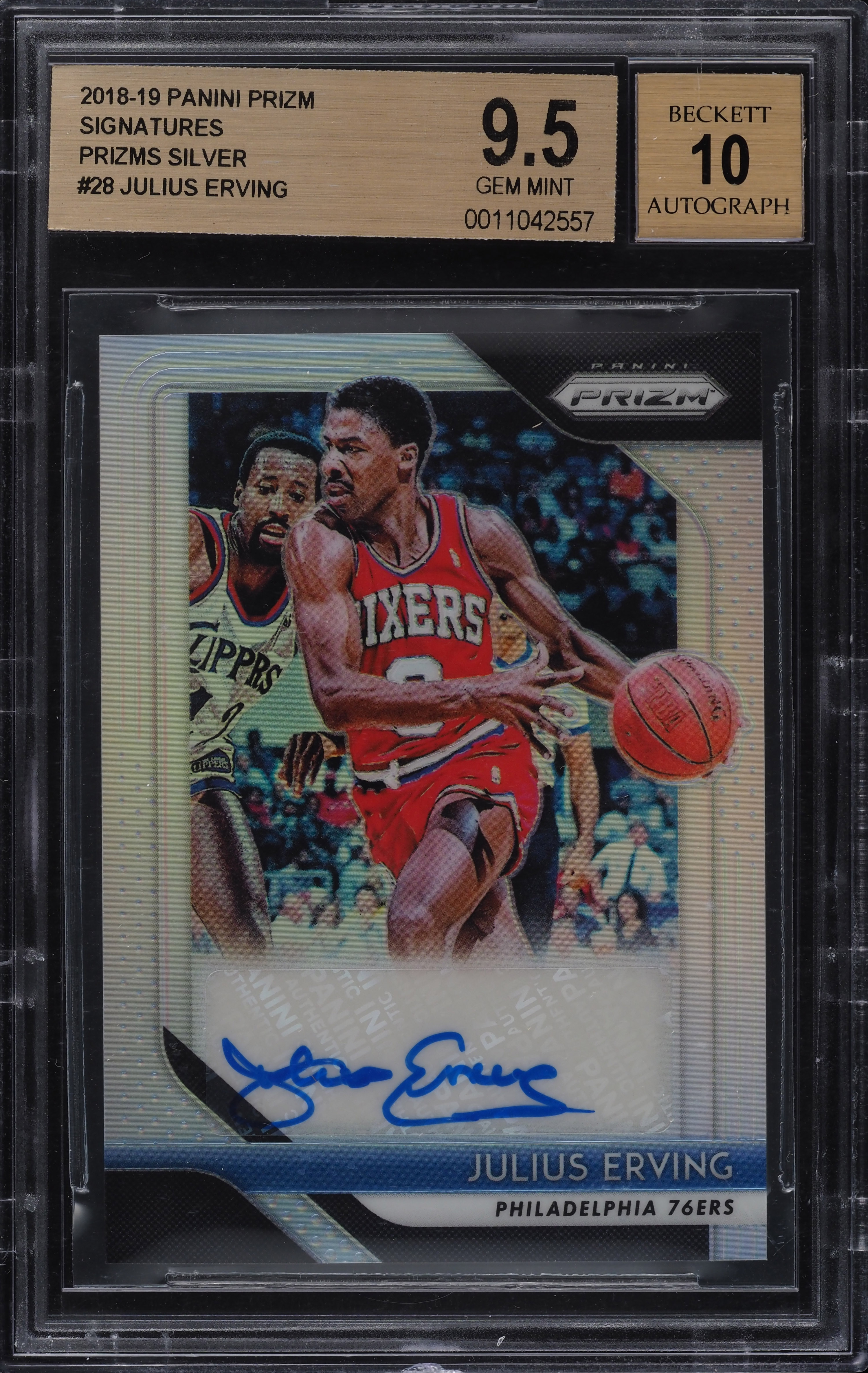 2018 Panini Prizm Signatures Silver Prizms Julius Erving AUTO #28