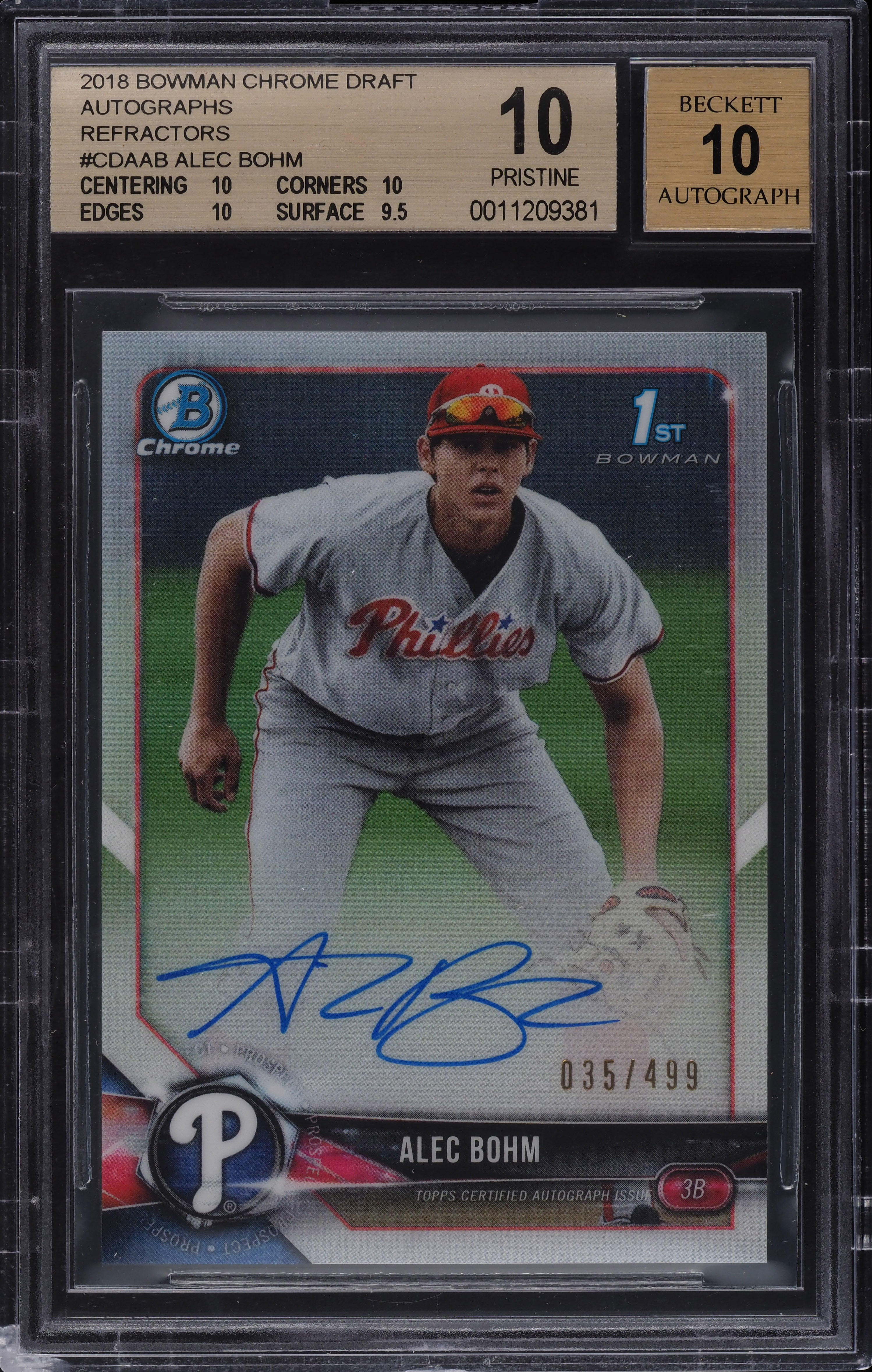 2018 Bowman Chrome Draft Refractor Alec Bohm ROOKIE AUTO /499 #CDA