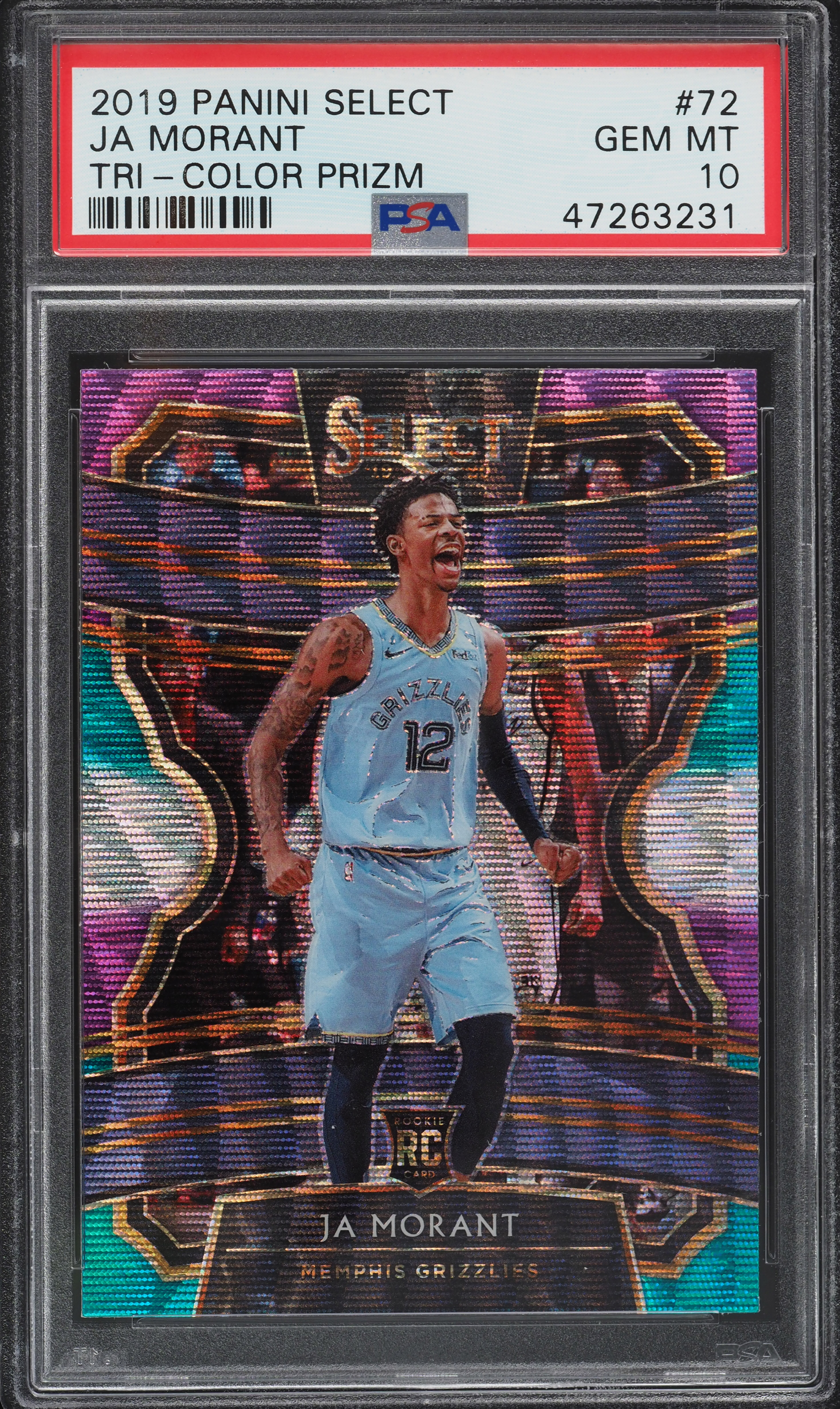 2019 Select Concourse Tri-Color Prizm Ja Morant ROOKIE #72 PSA 10