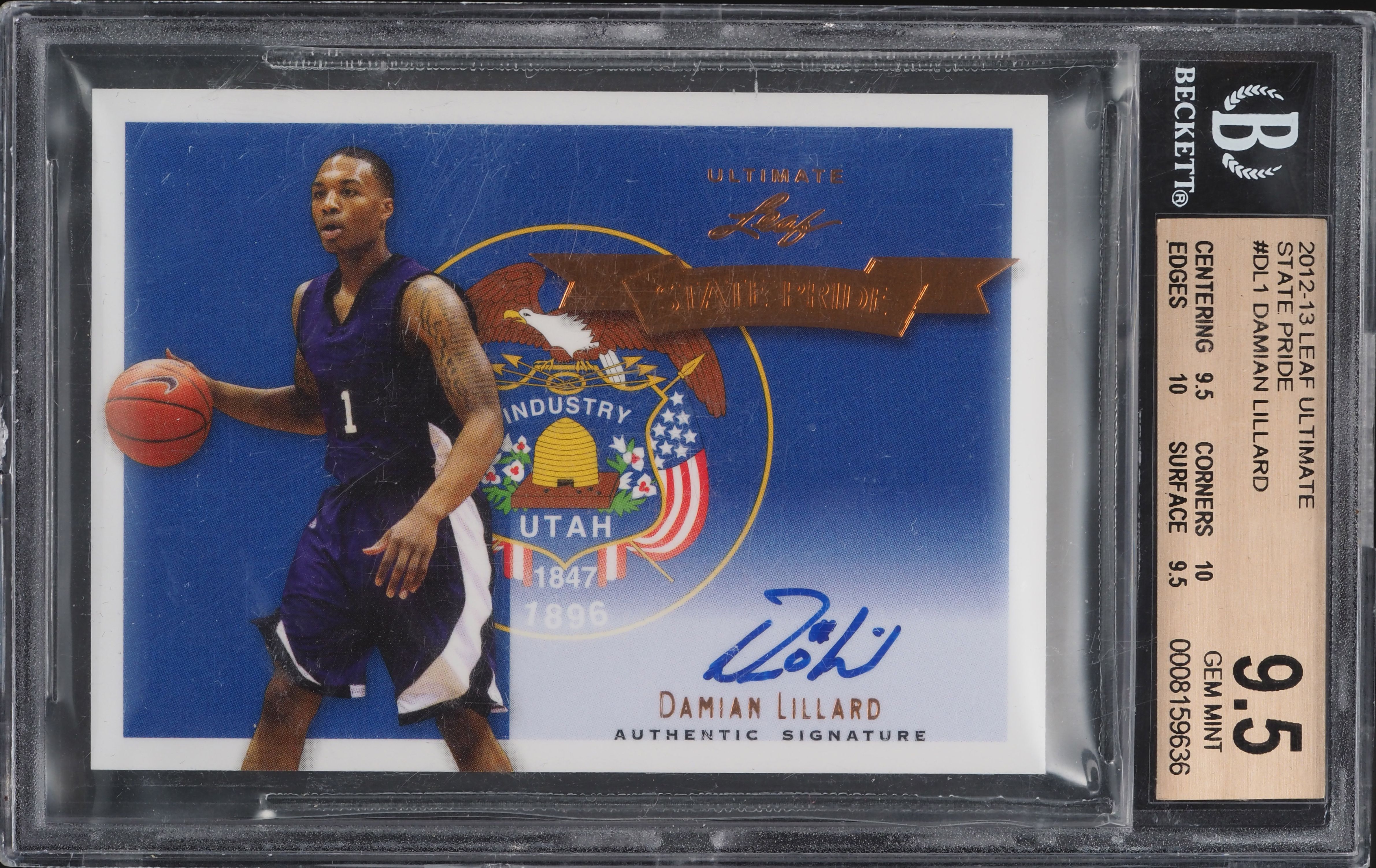 2012 Leaf Ultimate State Pride Damian Lillard ROOKIE AUTO #DL1 BGS