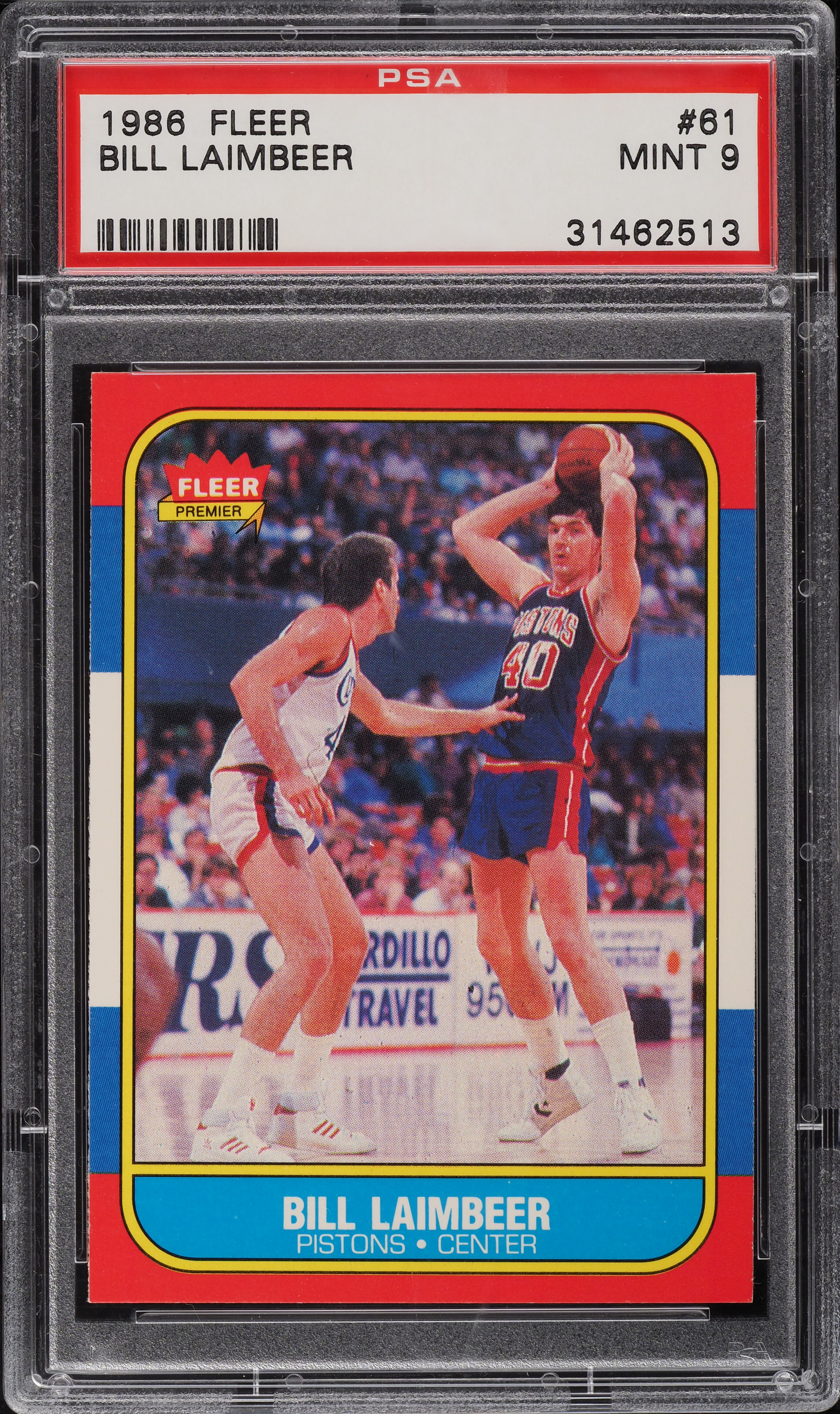 1986 Fleer Basketball Bill Laimbeer #61 PSA 9 MINT on Fanatics Collect