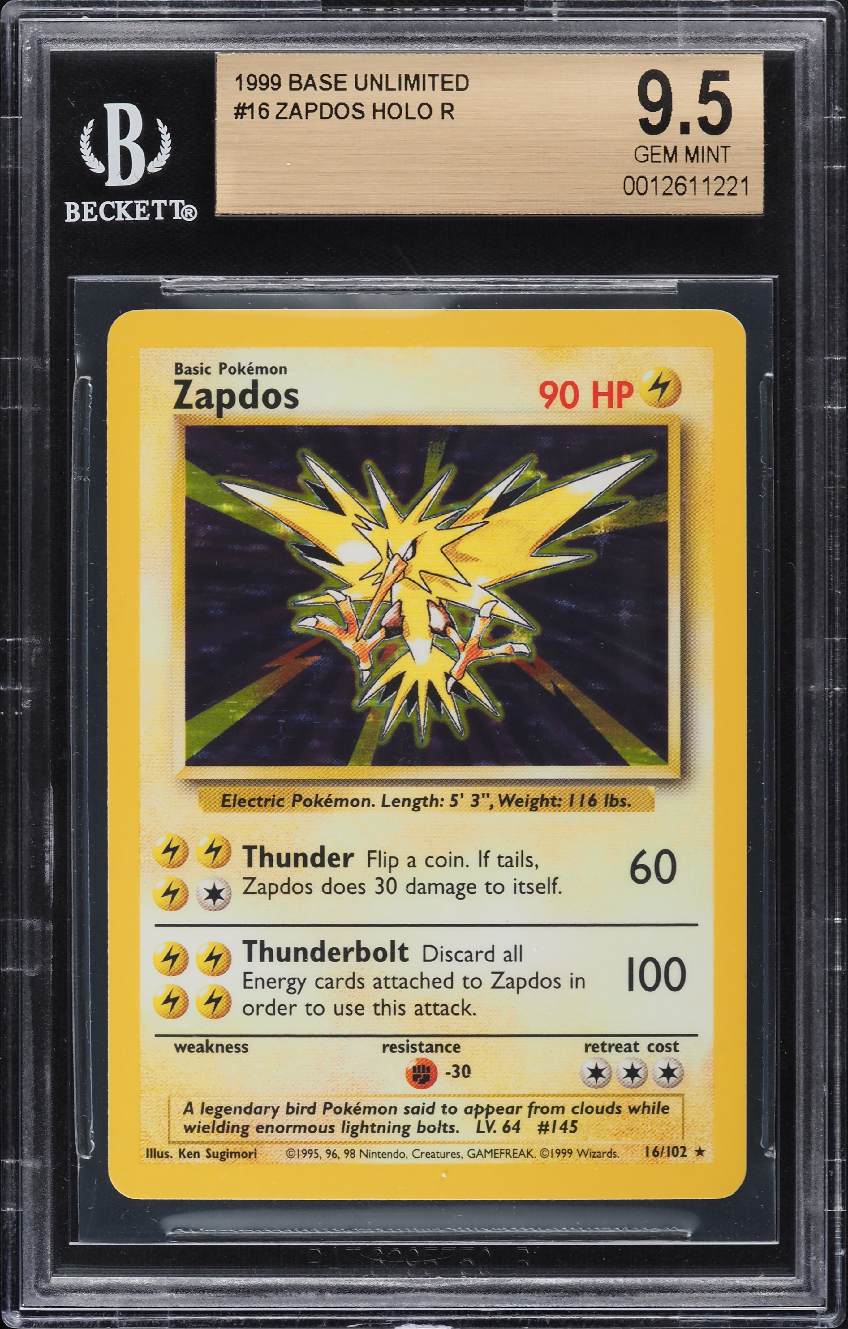 1999 Pokemon Base Set Holo Zapdos #16 BGS 9.5 GEM MINT on Fanatics