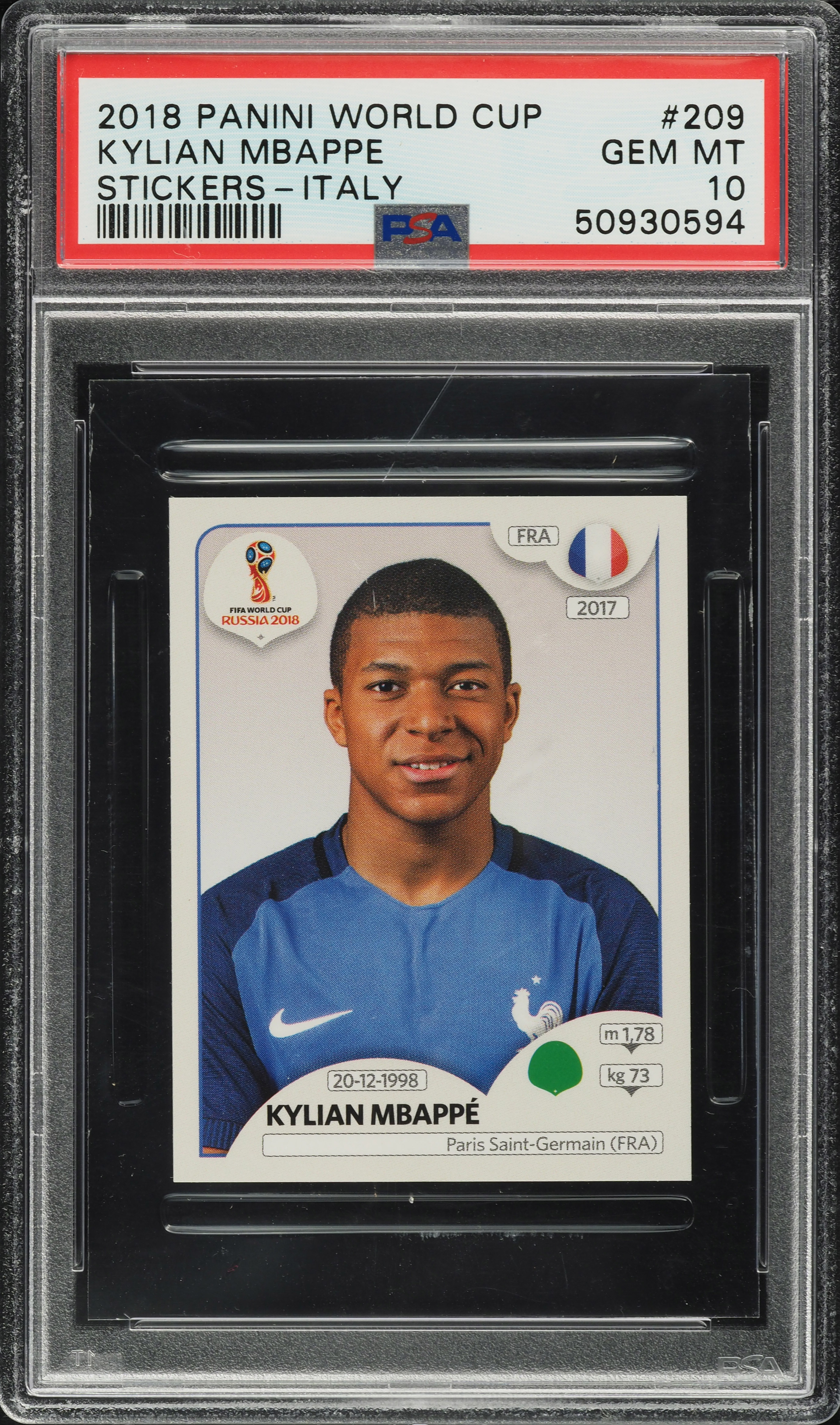 2018 Panini World Cup Stickers Kylian Mbappe ROOKIE, BLACK BACK
