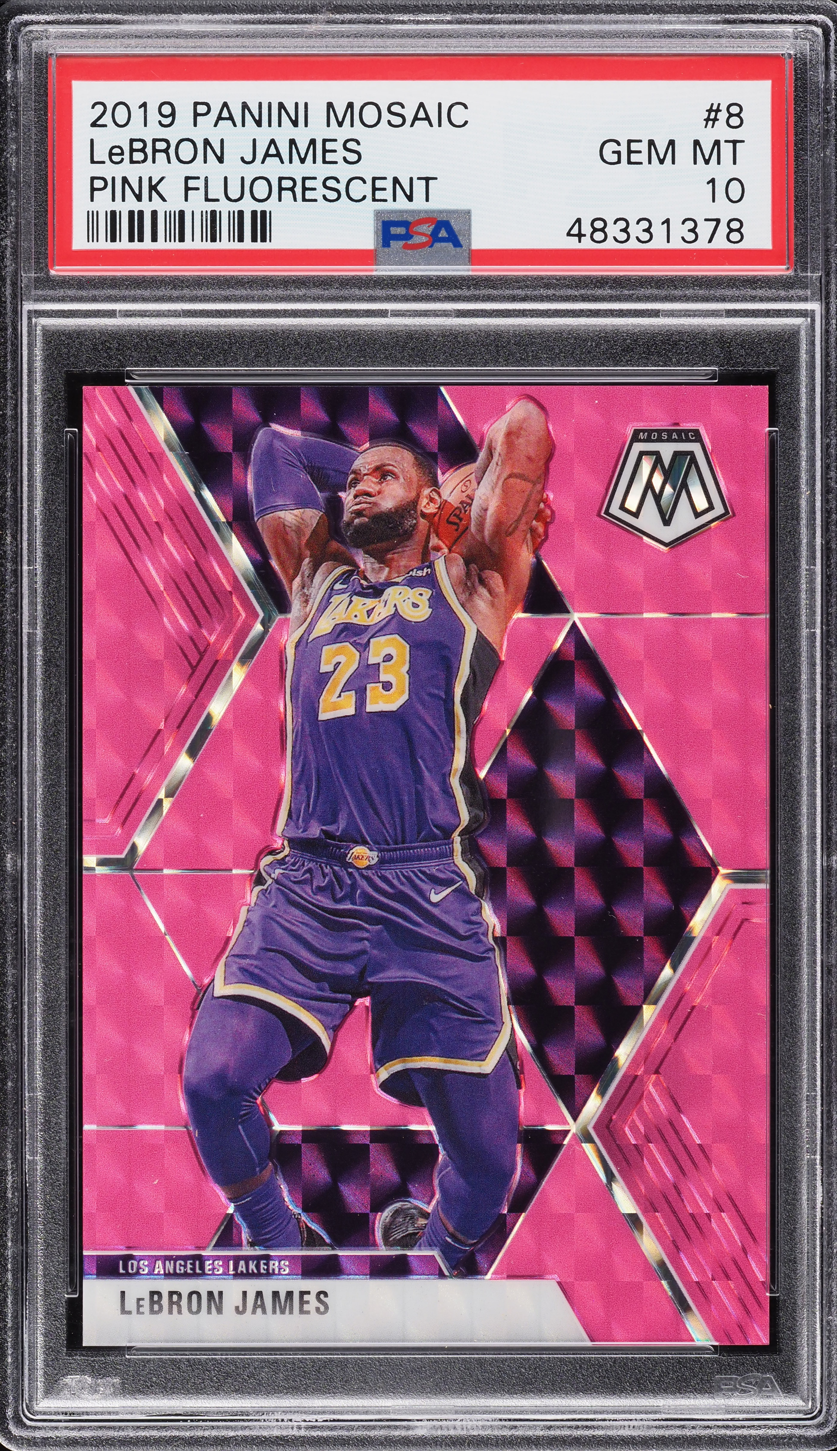 2019 Panini Mosaic Pink Fluorescent LeBron James /10 #8 PSA 10 GEM 