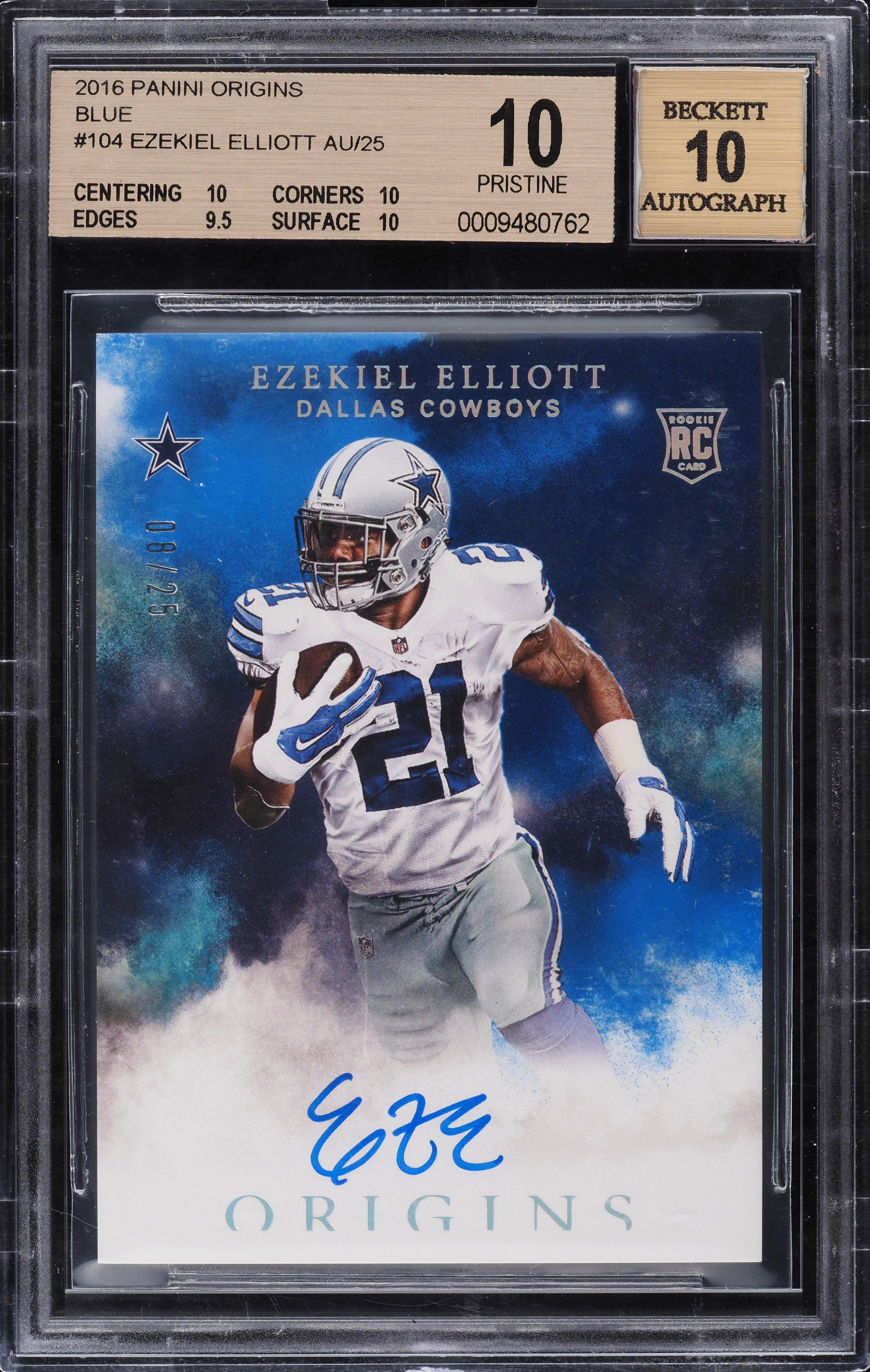 2016 Panini Origins Blue Ezekiel Elliott ROOKIE AUTO /25 #104 BGS