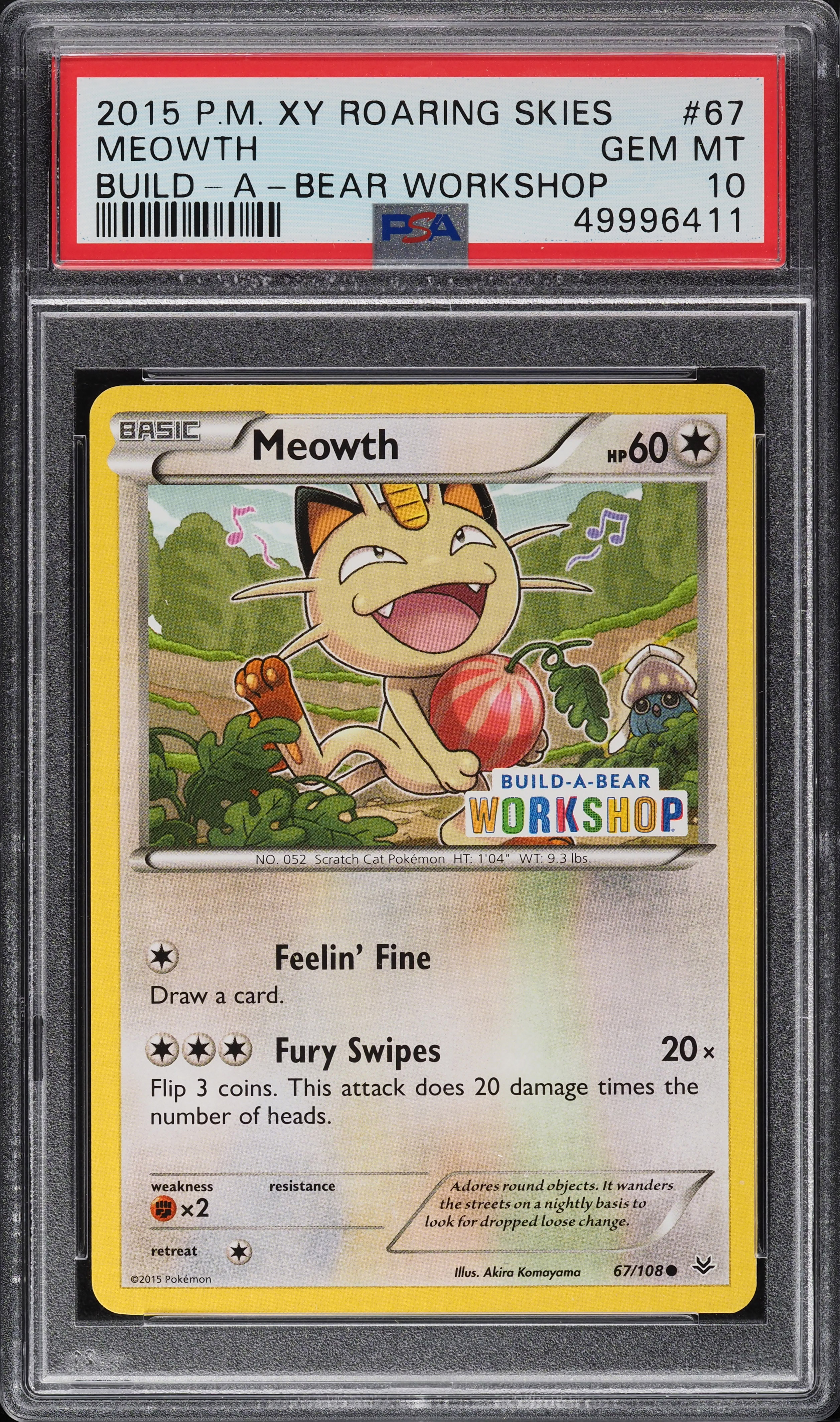 2015 Pokemon XY Roaring Skies Build-A-Bear Workshop Meowth #67 PSA