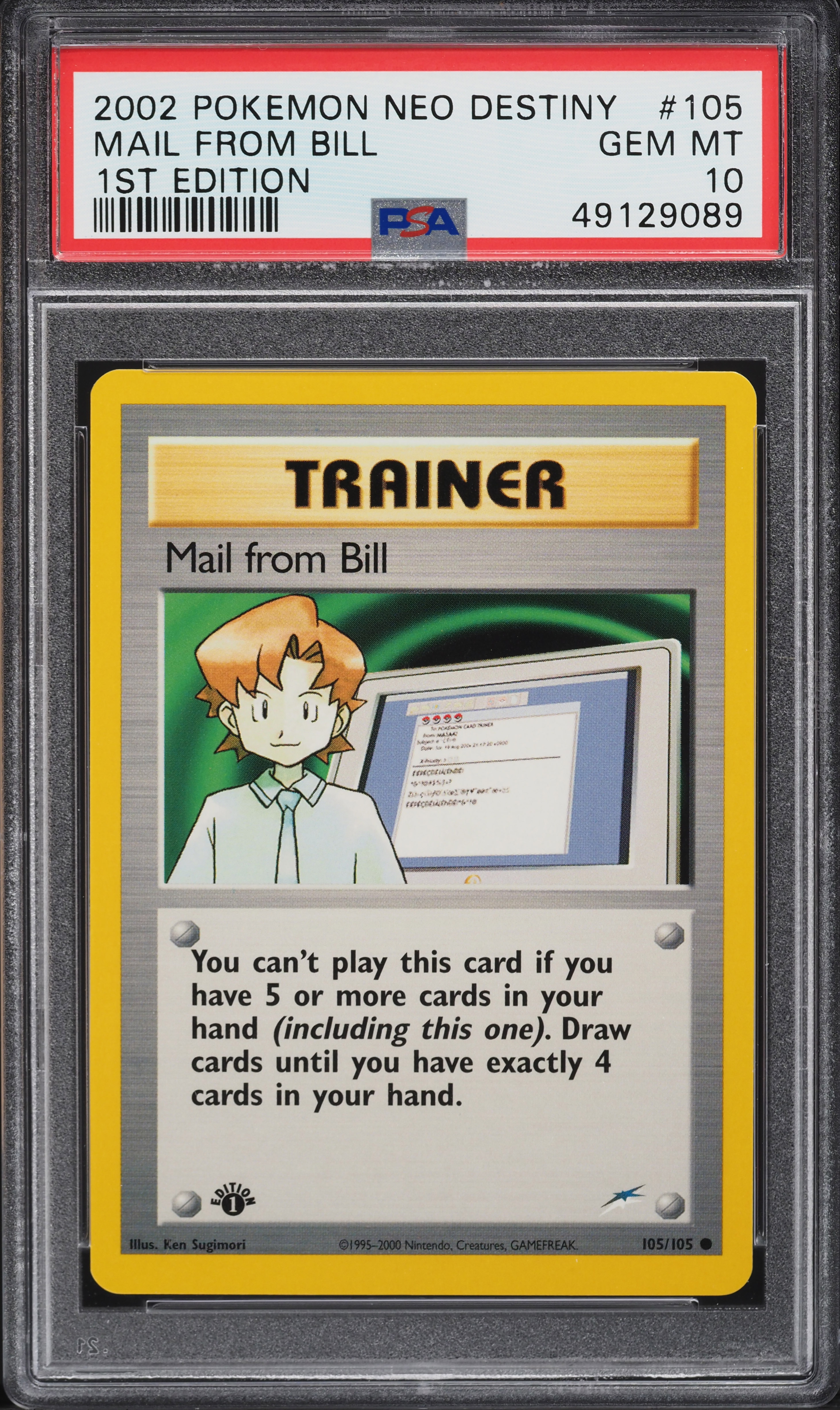 2002 Pokemon Neo Destiny 1st Edition Mail from Bill #105 PSA 10