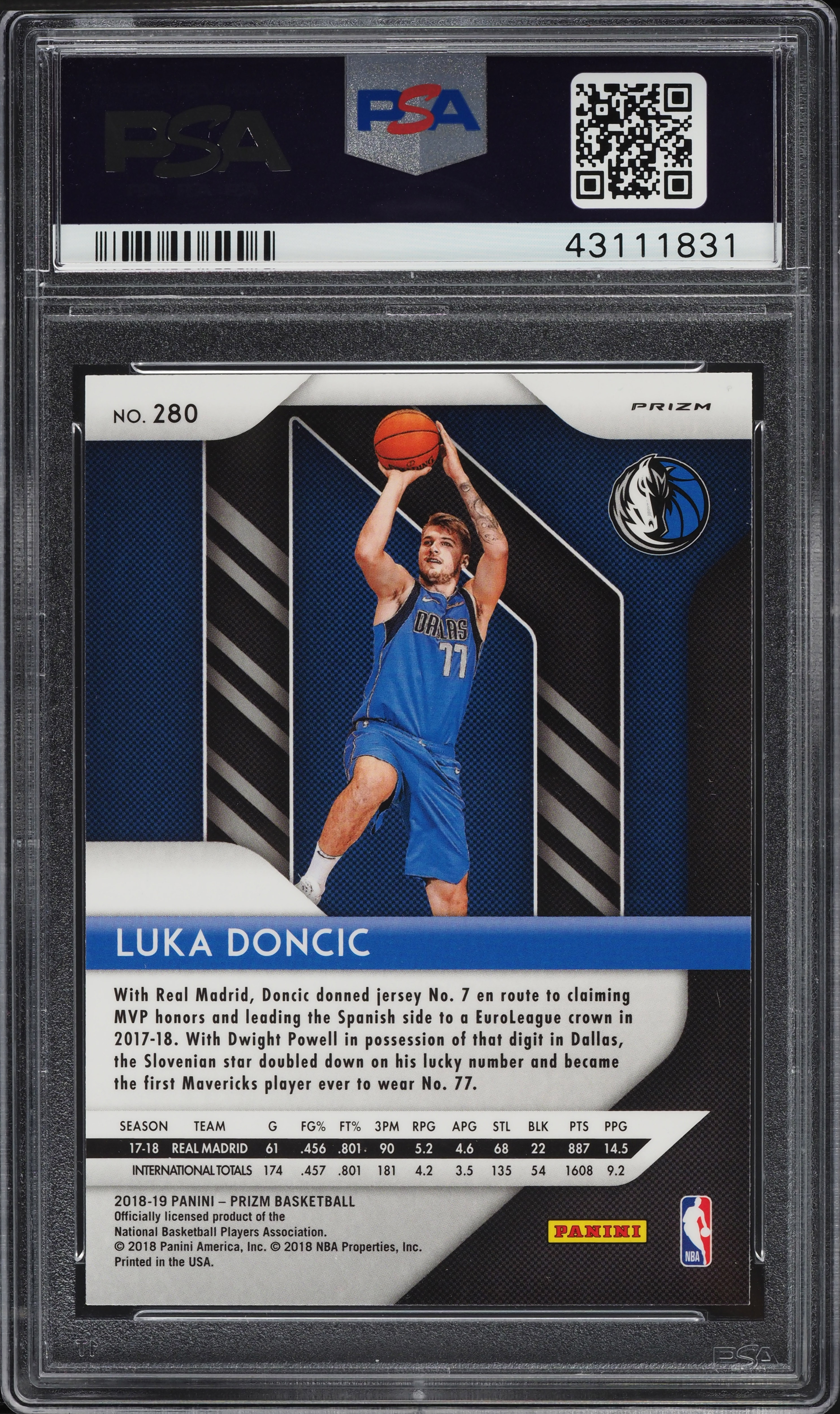 2018 Panini Prizm Silver Prizms Luka Doncic ROOKIE #280 PSA 10 GEM