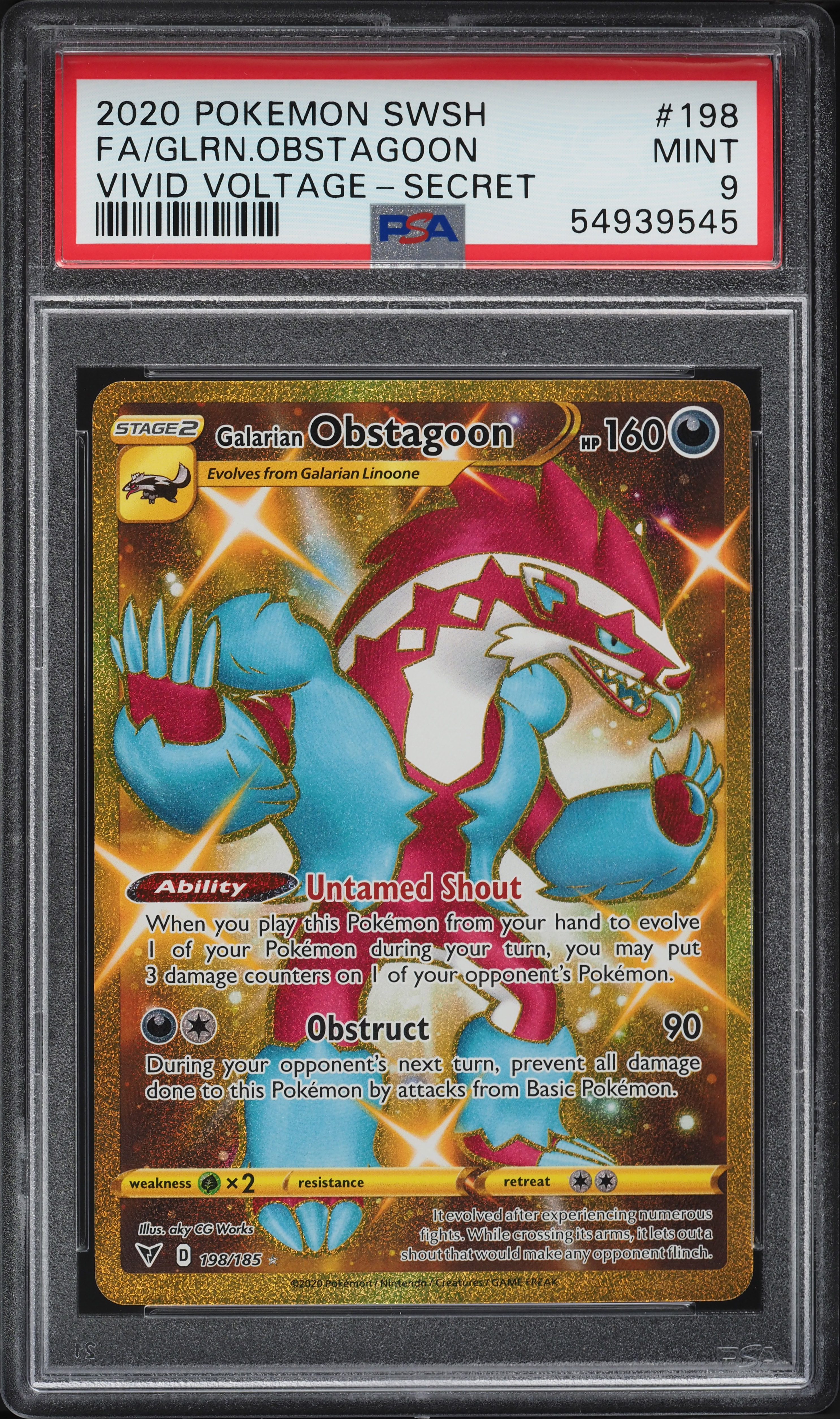 2020 Pokemon SWSH Vivid Voltage Secret Full Art Galaran Obstagoon