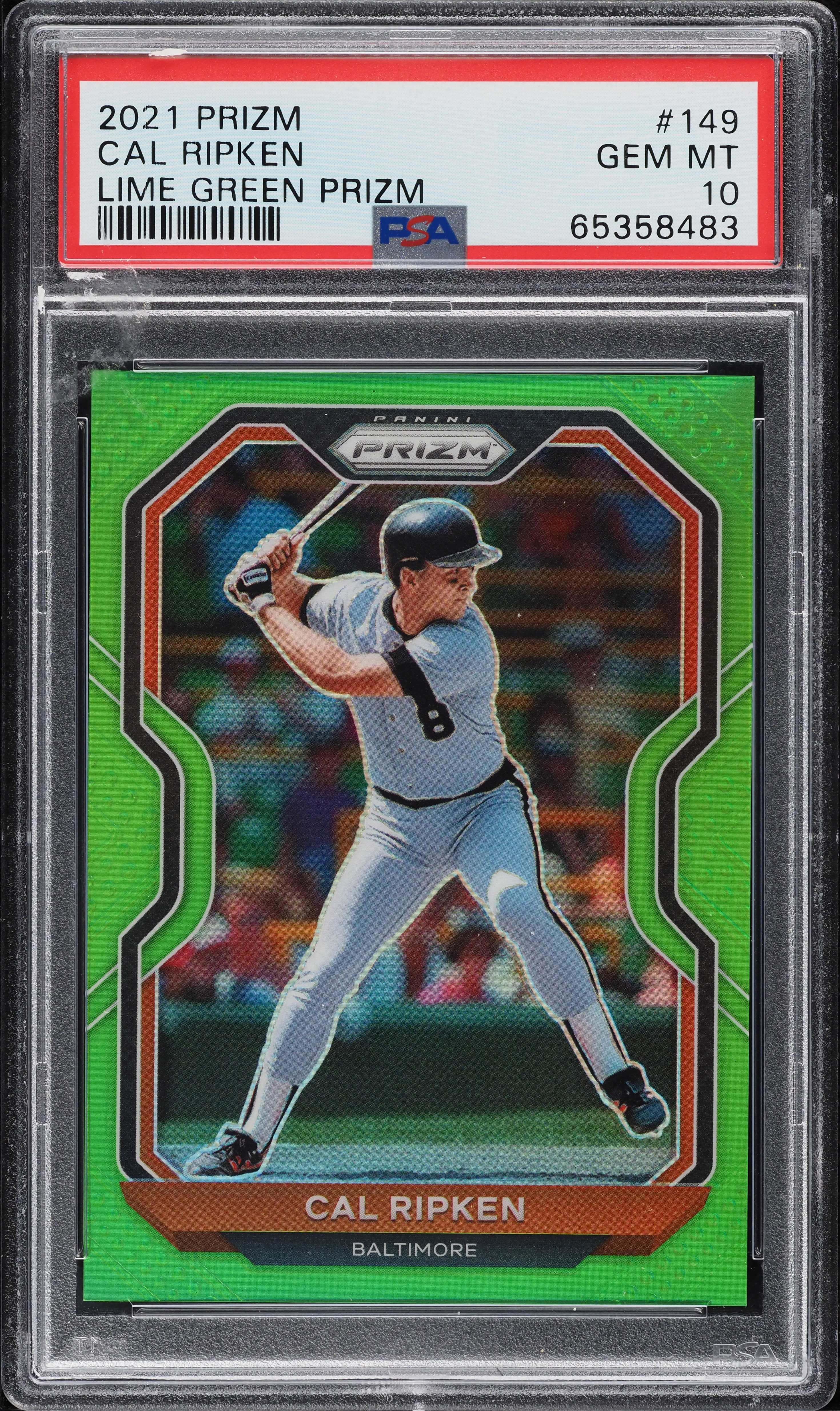2021 Panini Prizm Lime Green Prizms Cal Ripken /125 #149 PSA 10