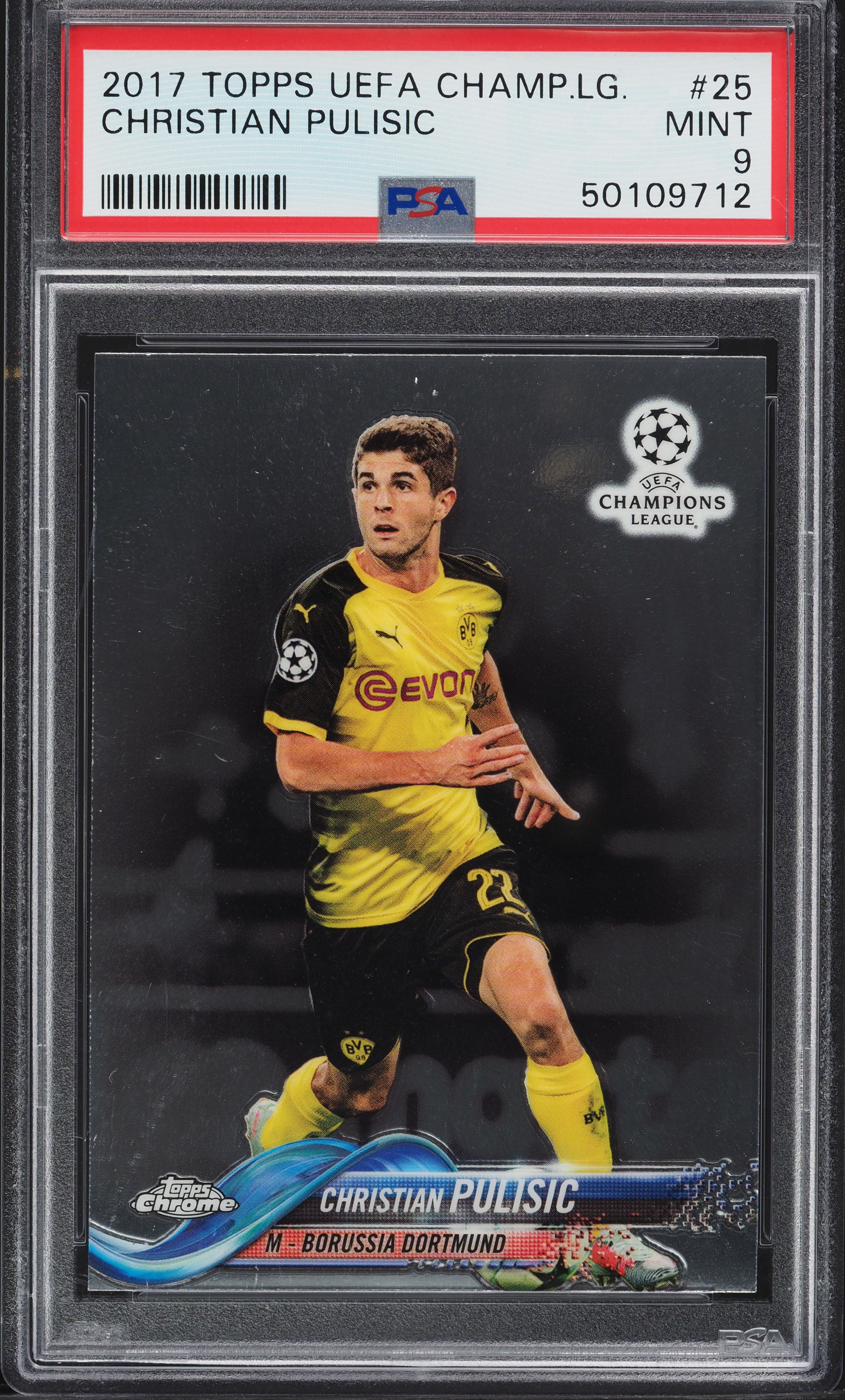 2017 Topps Chrome UEFA Christian Pulisic ROOKIE #25 PSA 9 MINT on