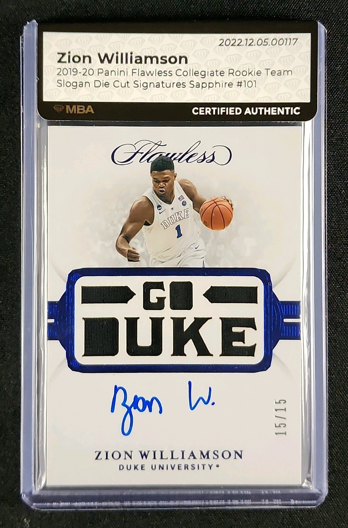 2019 Panini Flawless Collegiate Zion Williamson RC PATCH AUTO /15