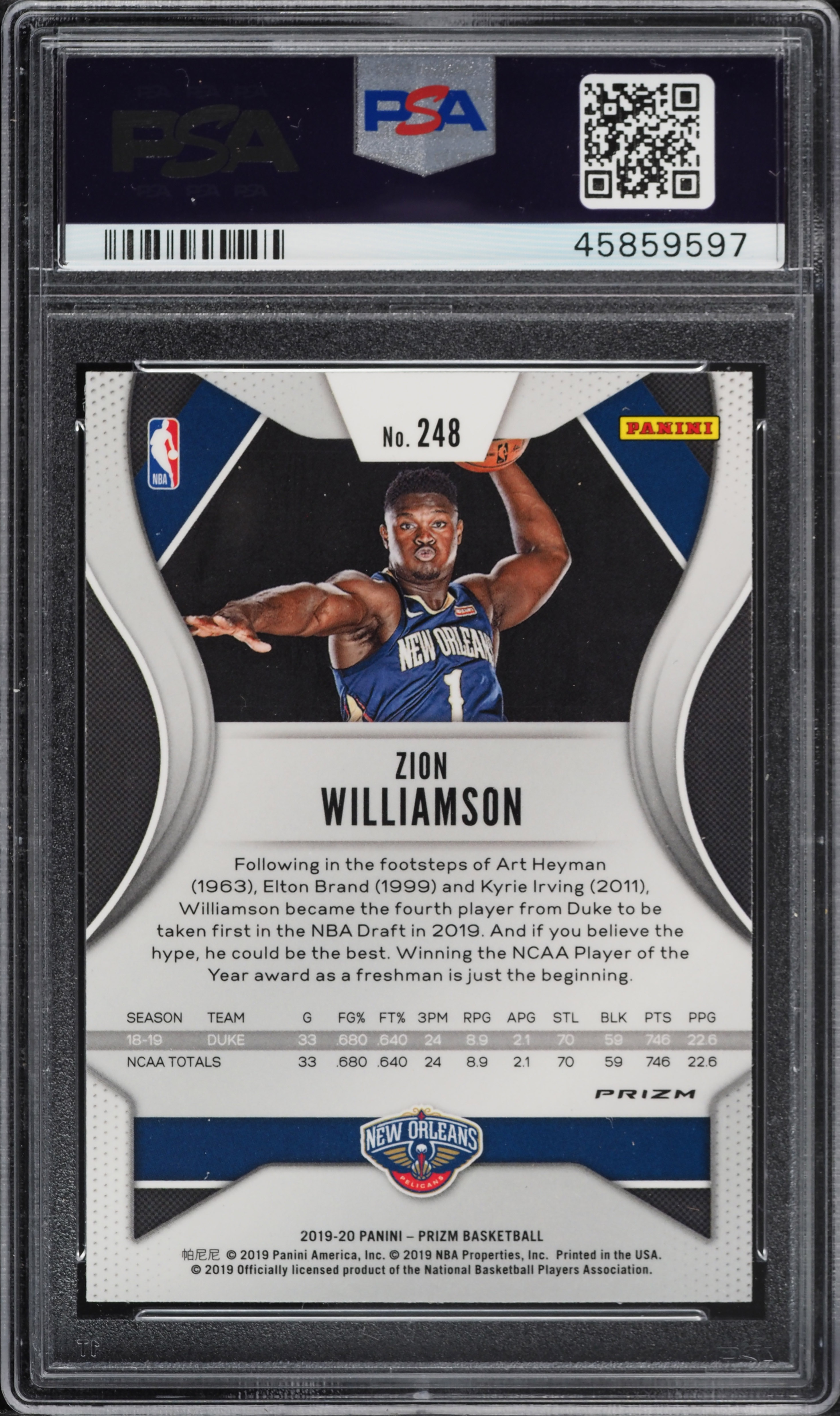 2019 Panini Prizm Variation Fast Break Prizms Zion Williamson