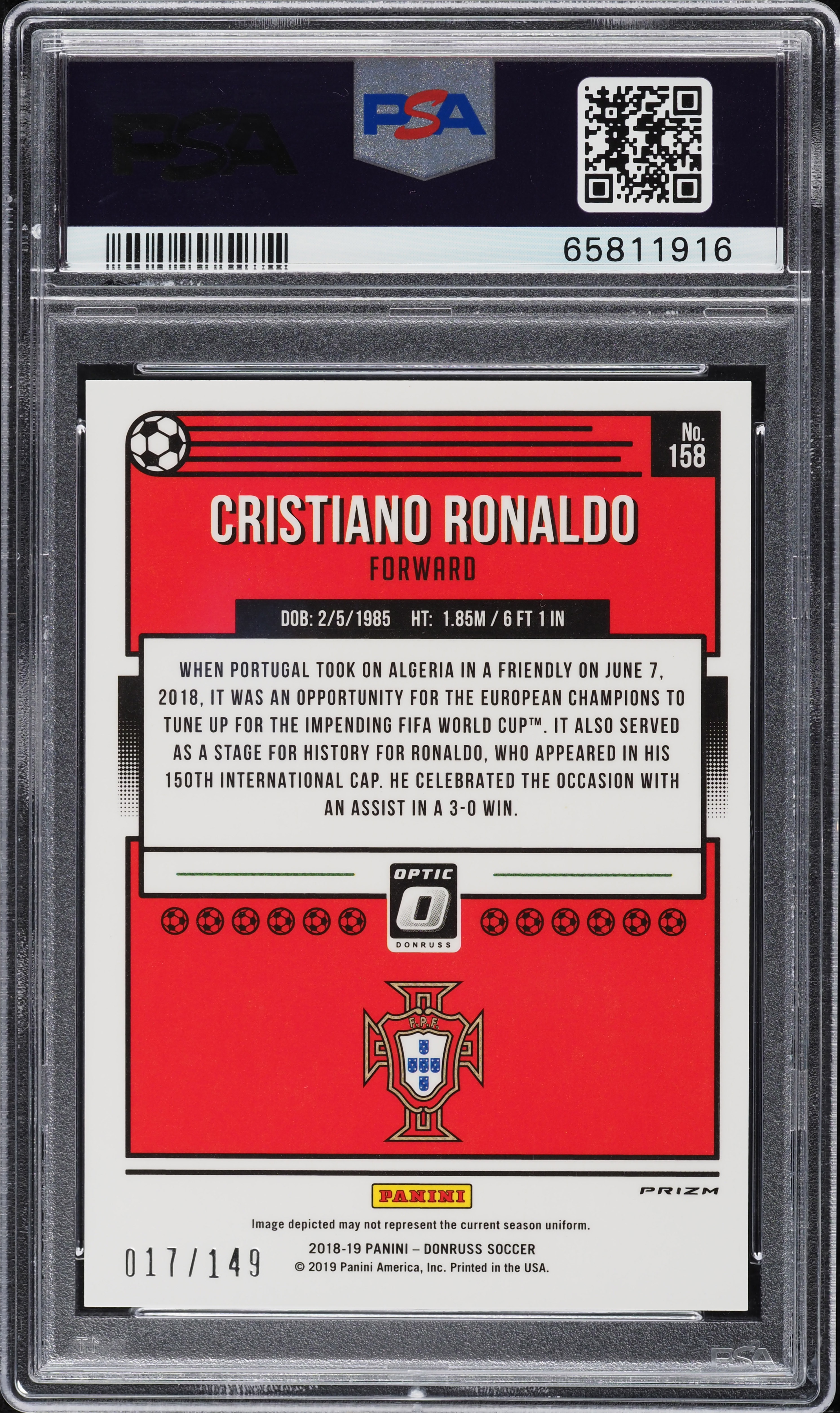 2018 Donruss Optic Aqua Cristiano Ronaldo /149 #158 PSA 10 GEM 