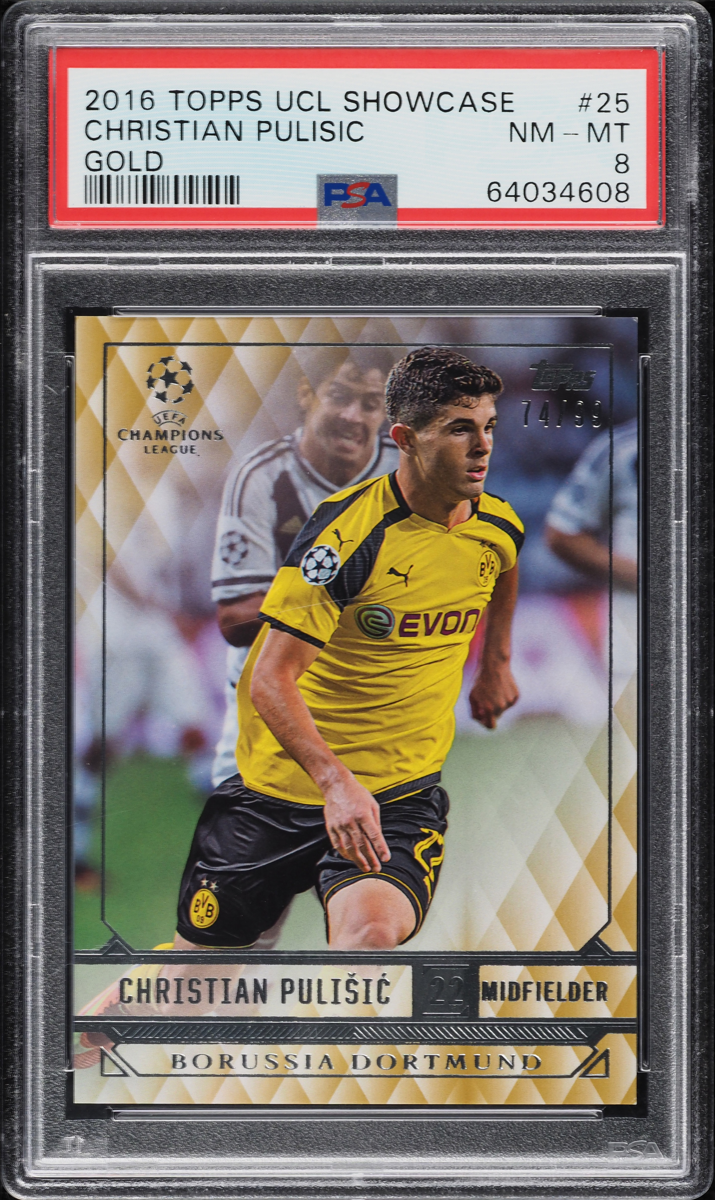 2016 Topps UEFA Showcase Gold Christian Pulisic ROOKIE /99 #25 PSA