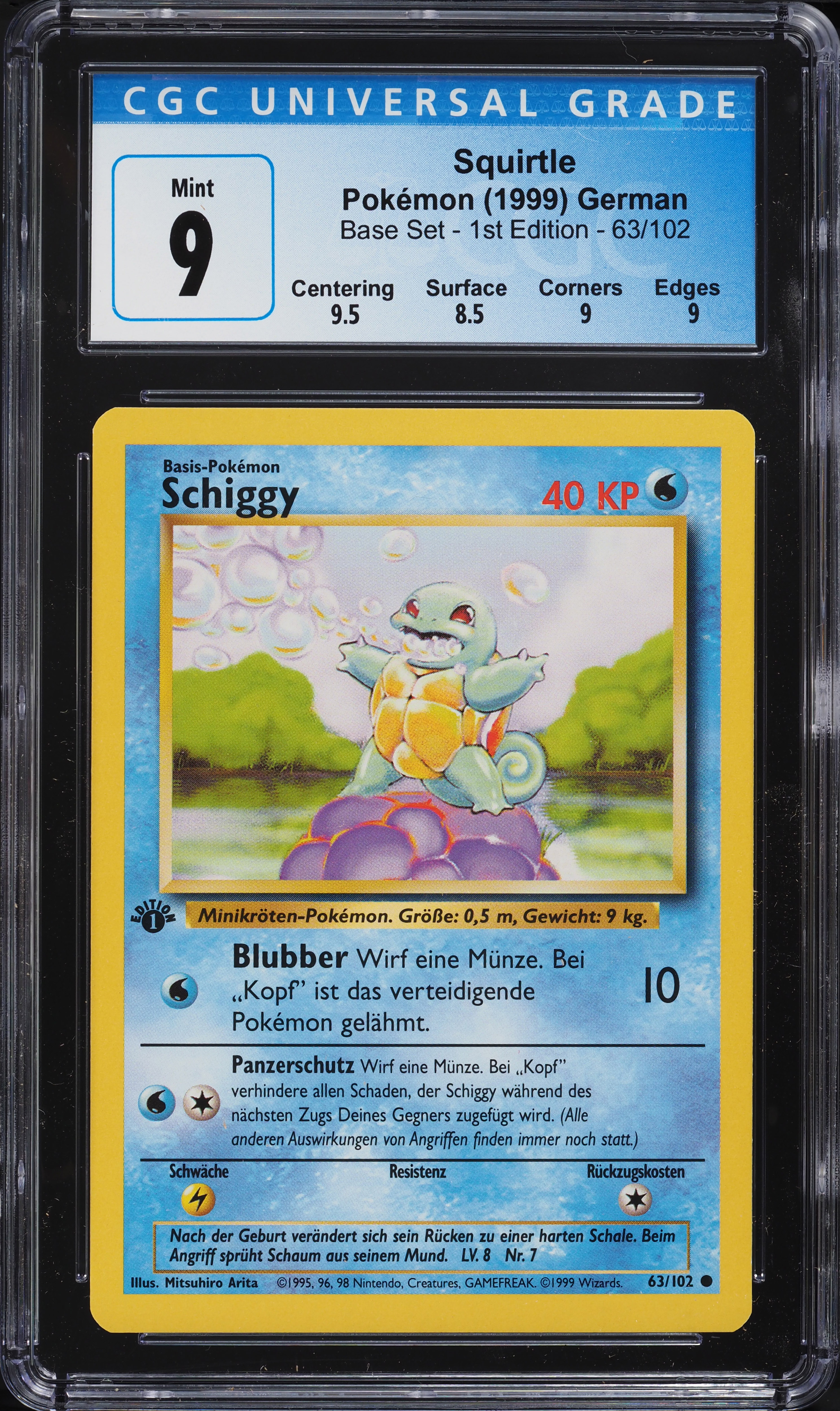 schiggy pokemon card 1999 Pokemon German Base Set 1st Edition Squirtle Schiggy #63 CGC 9 MINT on  Fanatics Collect
