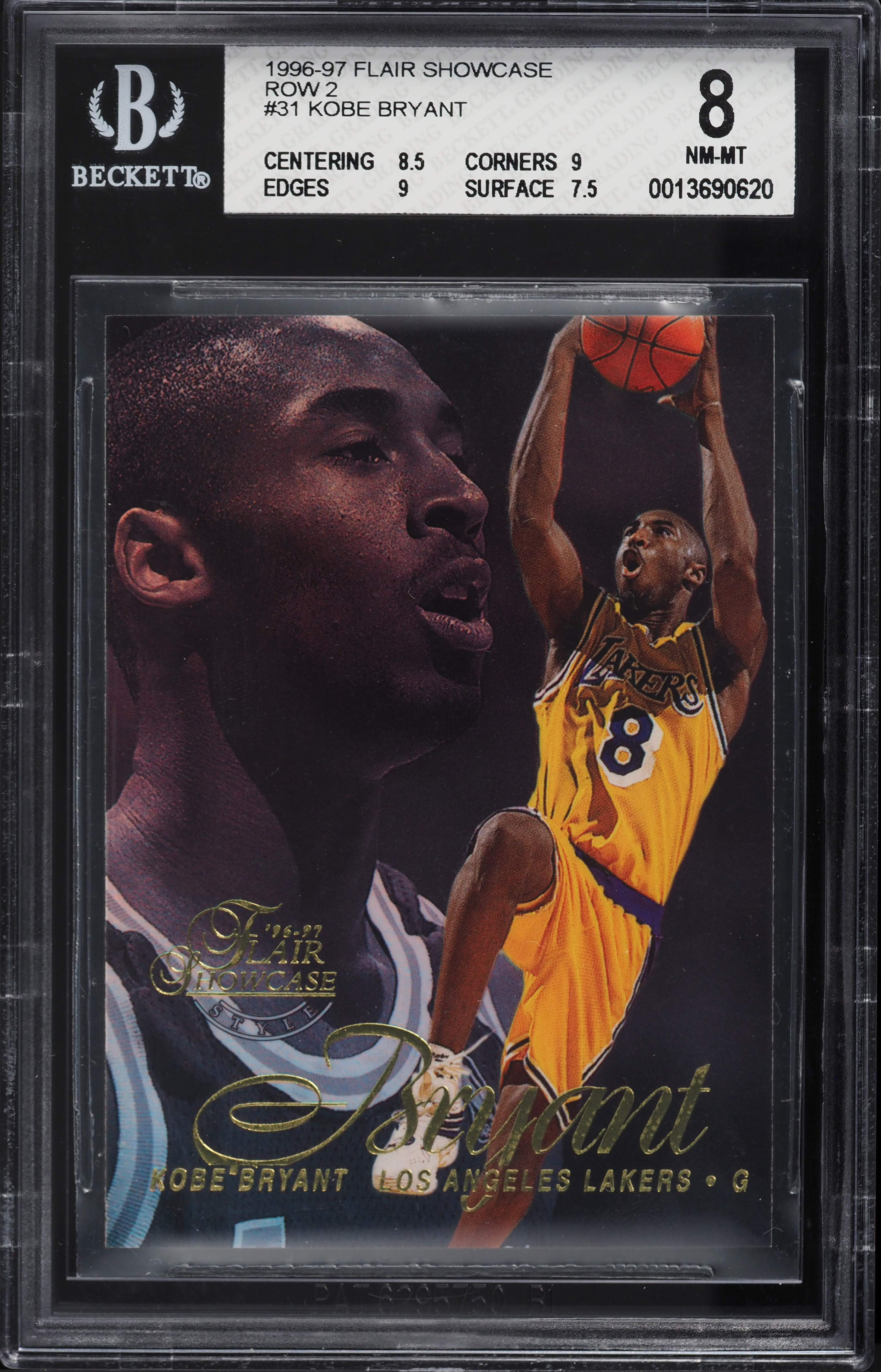 1996 Flair Showcase Row 2 Kobe Bryant ROOKIE #31 BGS 8 NM-MT on