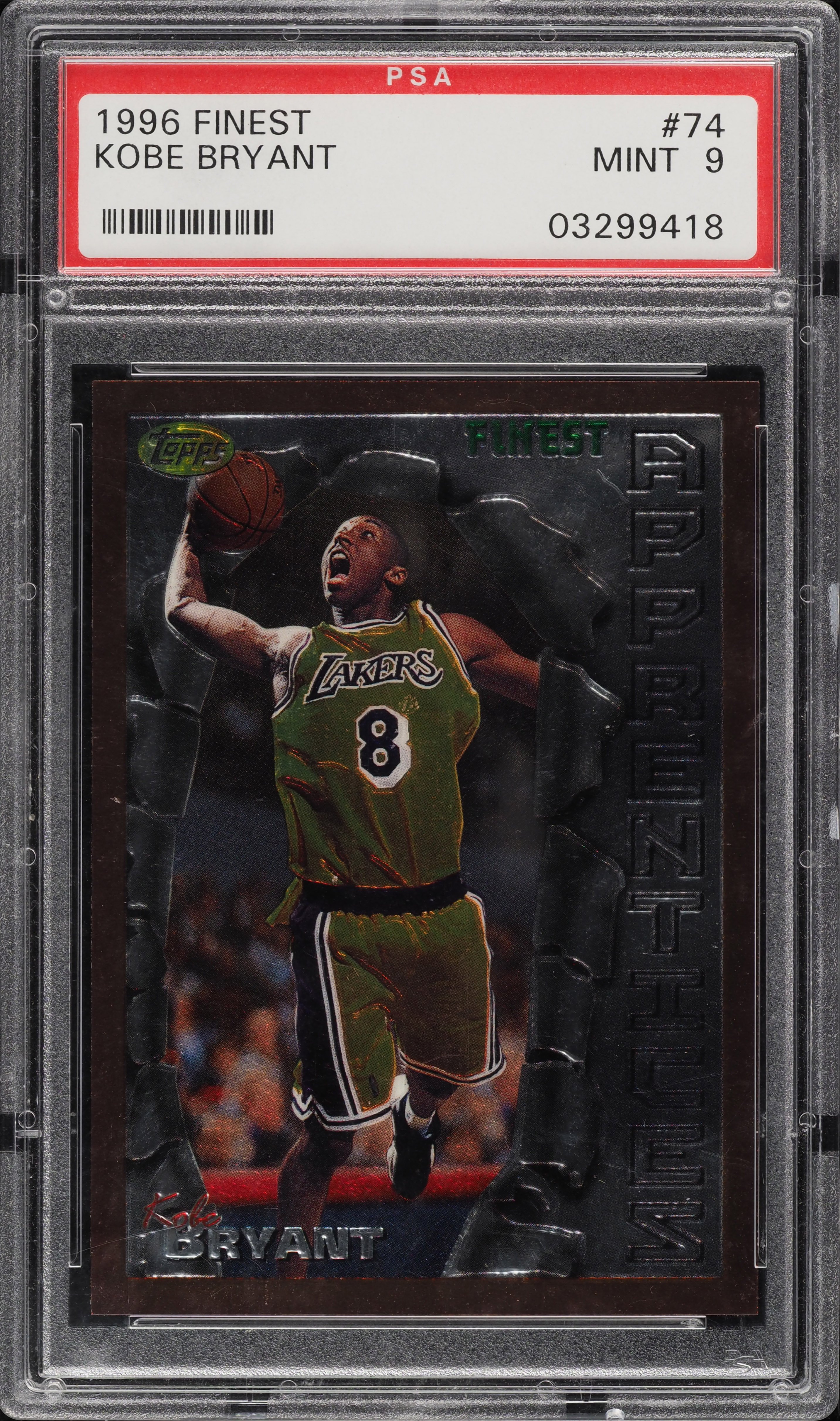 【PSA 9】1996 コービー・ブライアント #74 with coating 1996 Finest w/ Coating Kobe Bryant ROOKIE #74 PSA 9 MINT on