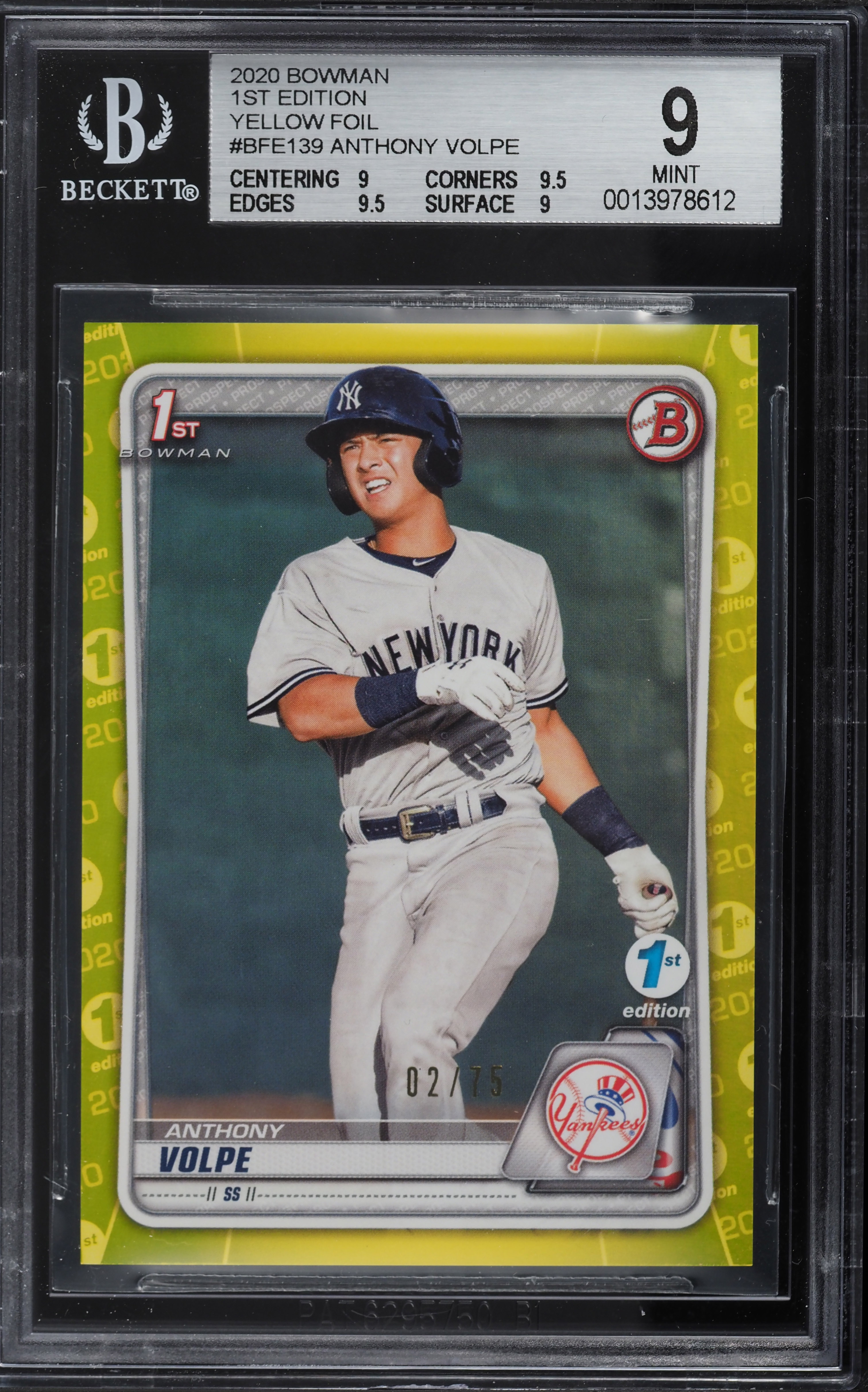2020 Bowman 1st Edition Yellow Foil Anthony Volpe ROOKIE /75 #BFE