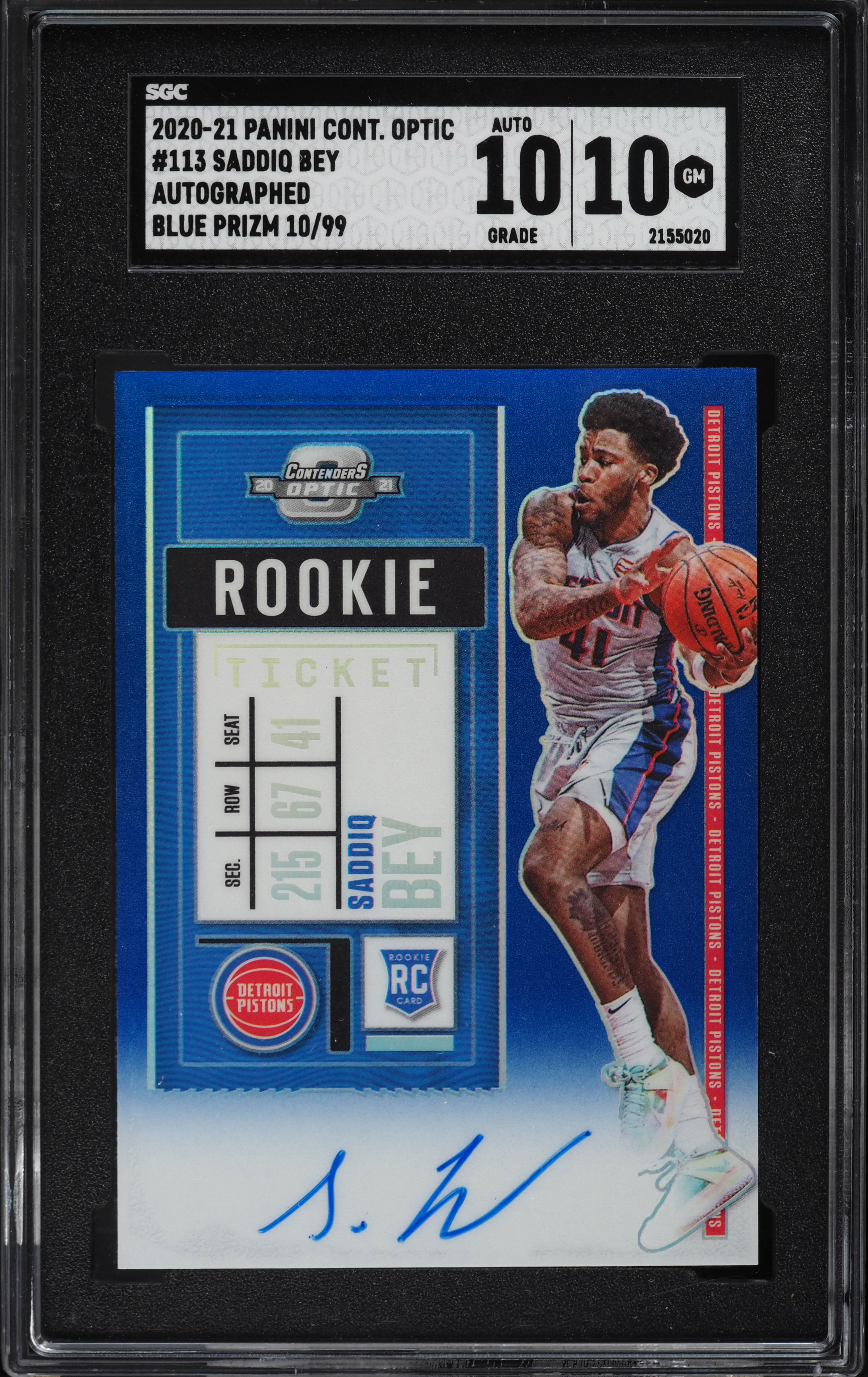 2020 Panini Contenders Optic Blue Prizm Saddiq Bey ROOKIE AUTO /99
