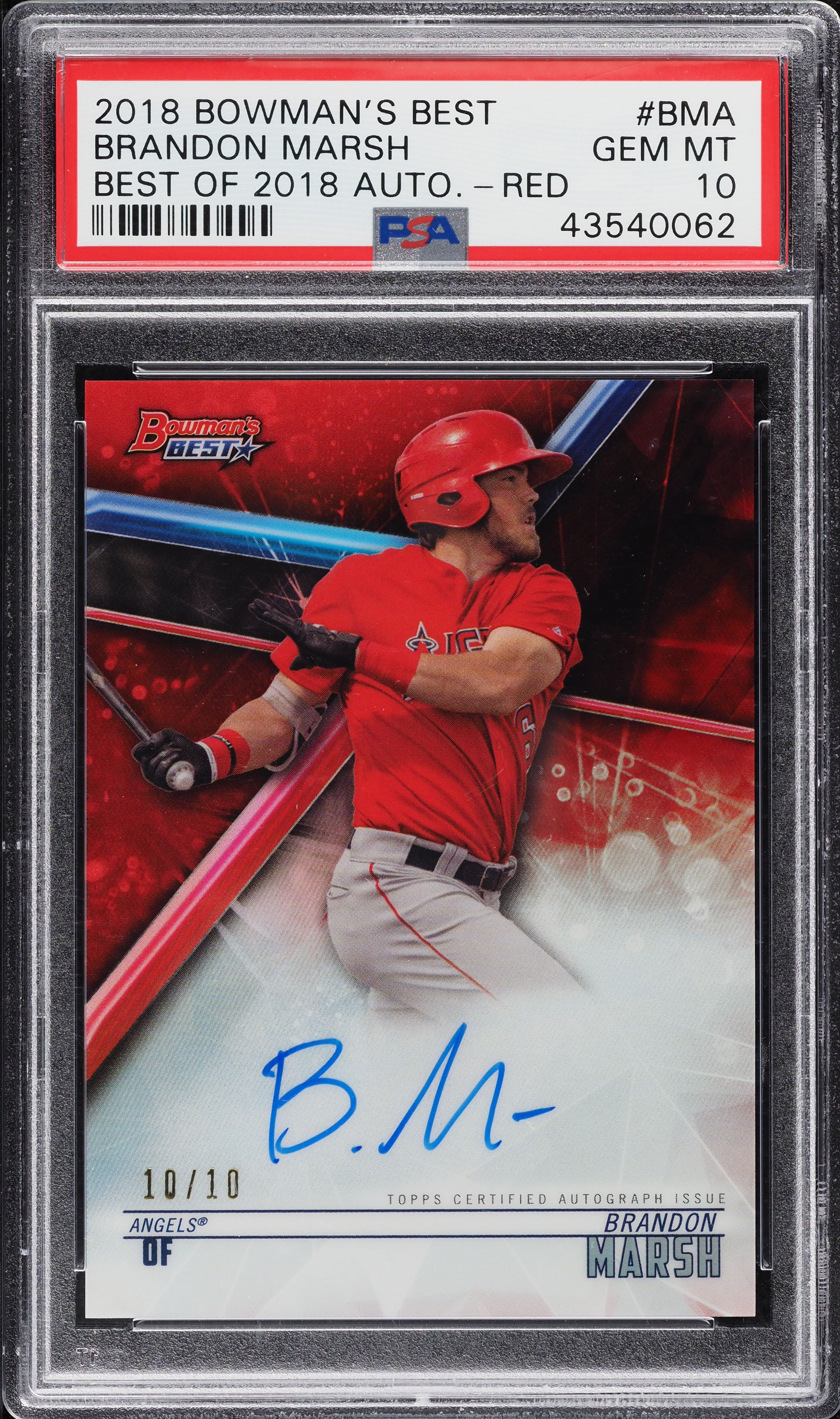 2018 Bowman's Best Of '18 Red Brandon Marsh ROOKIE AUTO 10/10 PSA