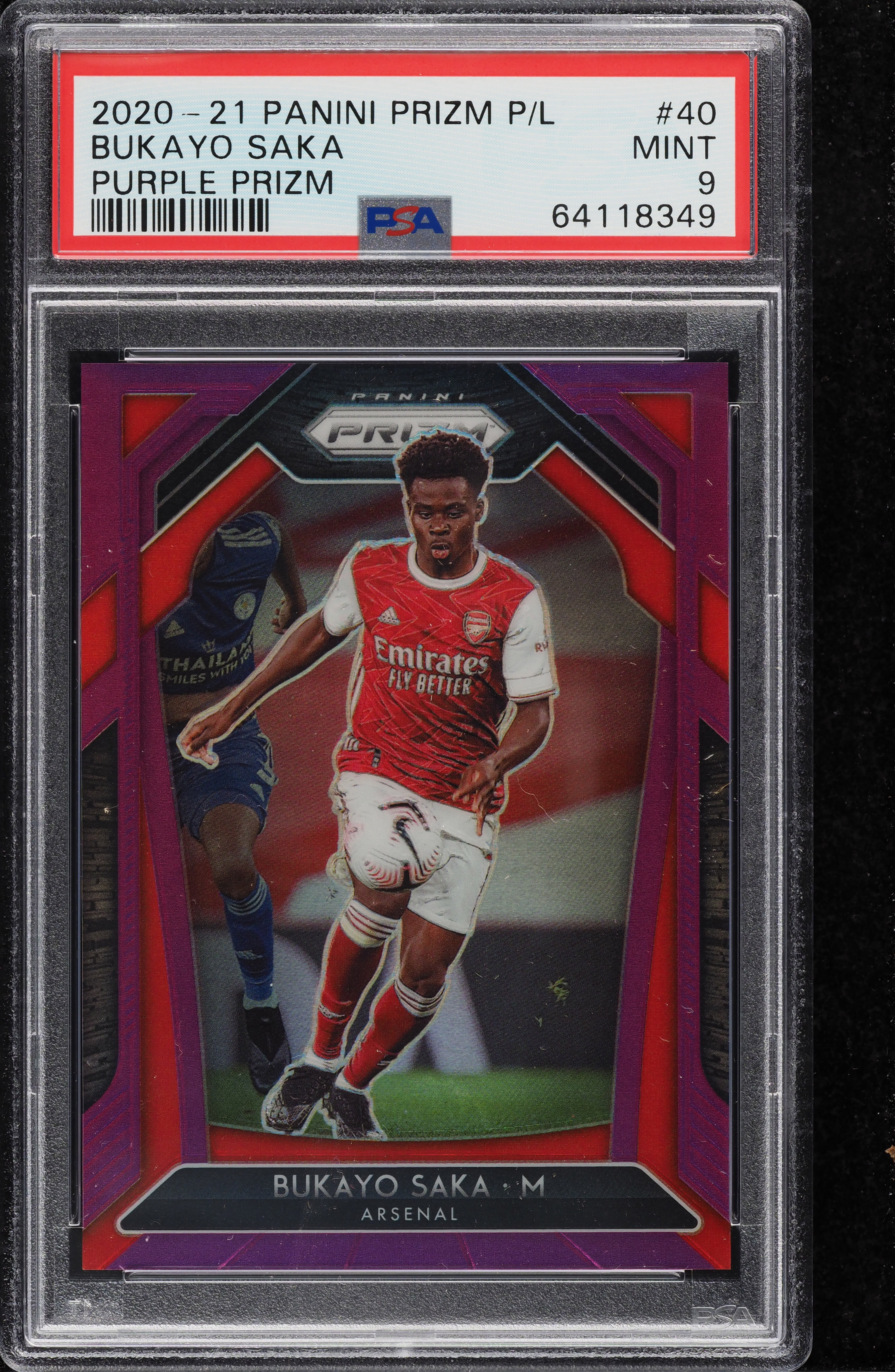 SAKA☆ページ 2020 Panini Prizm Premier League Purple Bukayo Saka /99 #40 PSA 9
