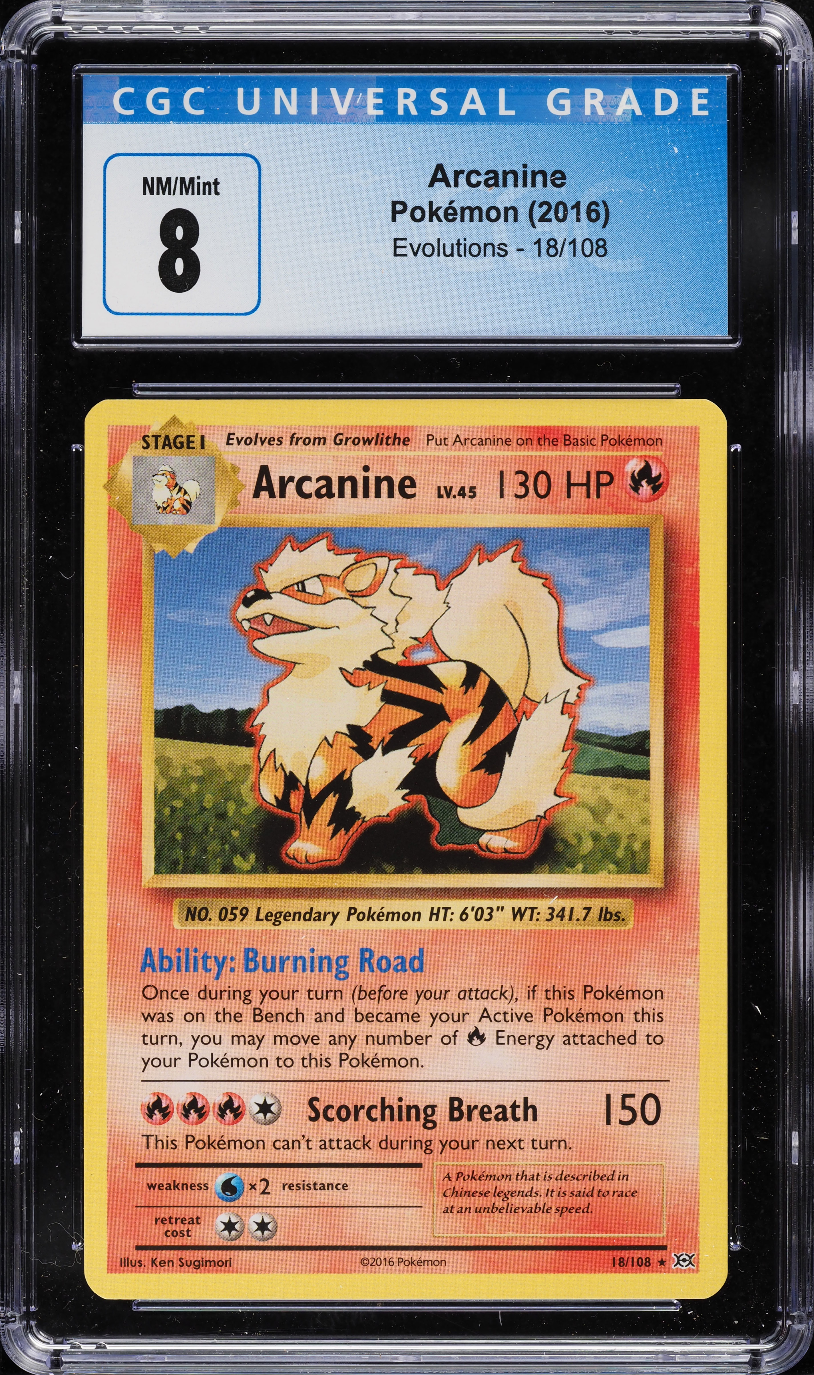 2016 Pokemon XY Evolutions Arcanine #18 CGC 8 NM-MT on Fanatics 