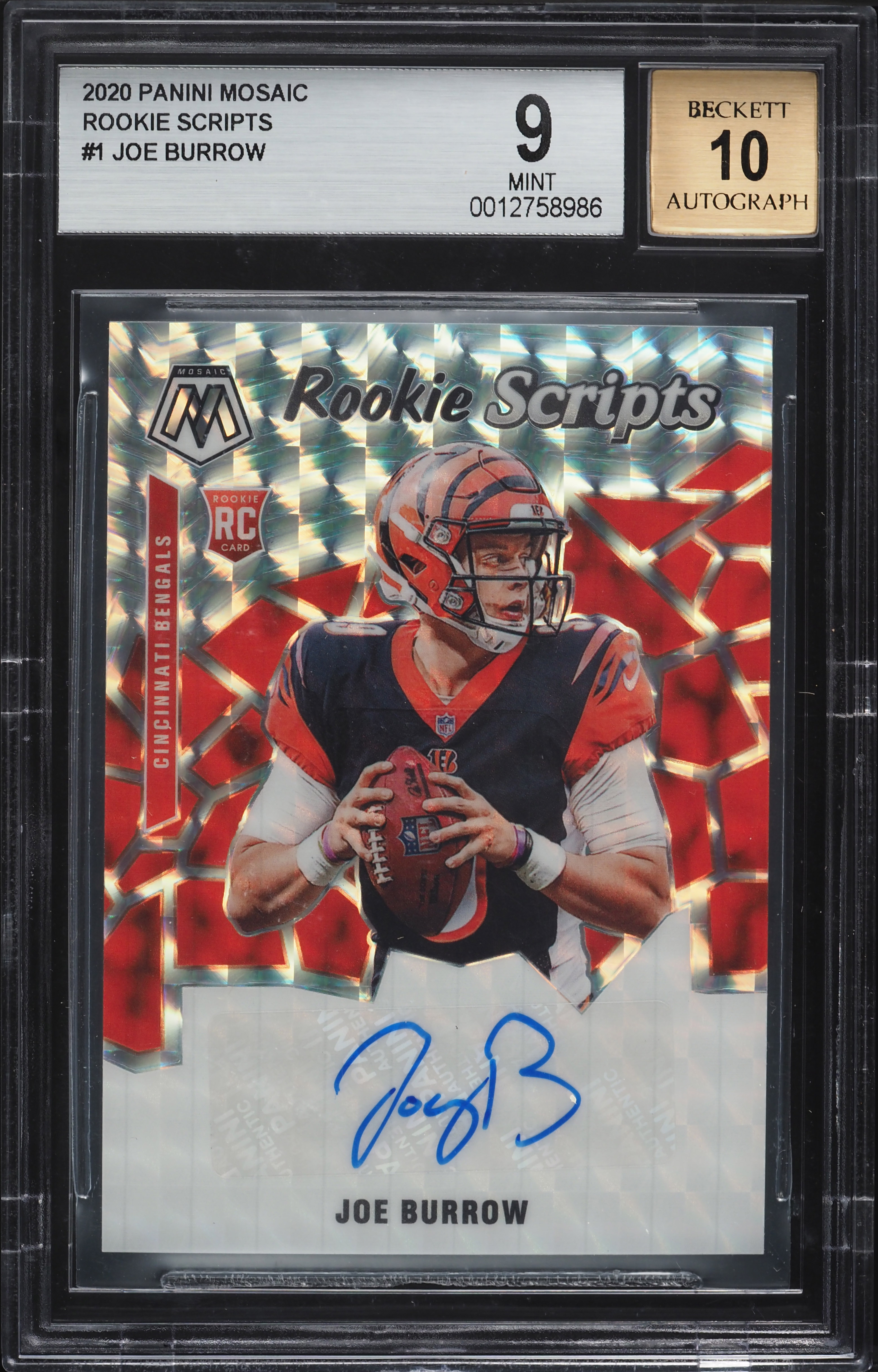 2020 Panini Mosaic Scripts Joe Burrow ROOKIE AUTO #RS1 BGS 9 MINT