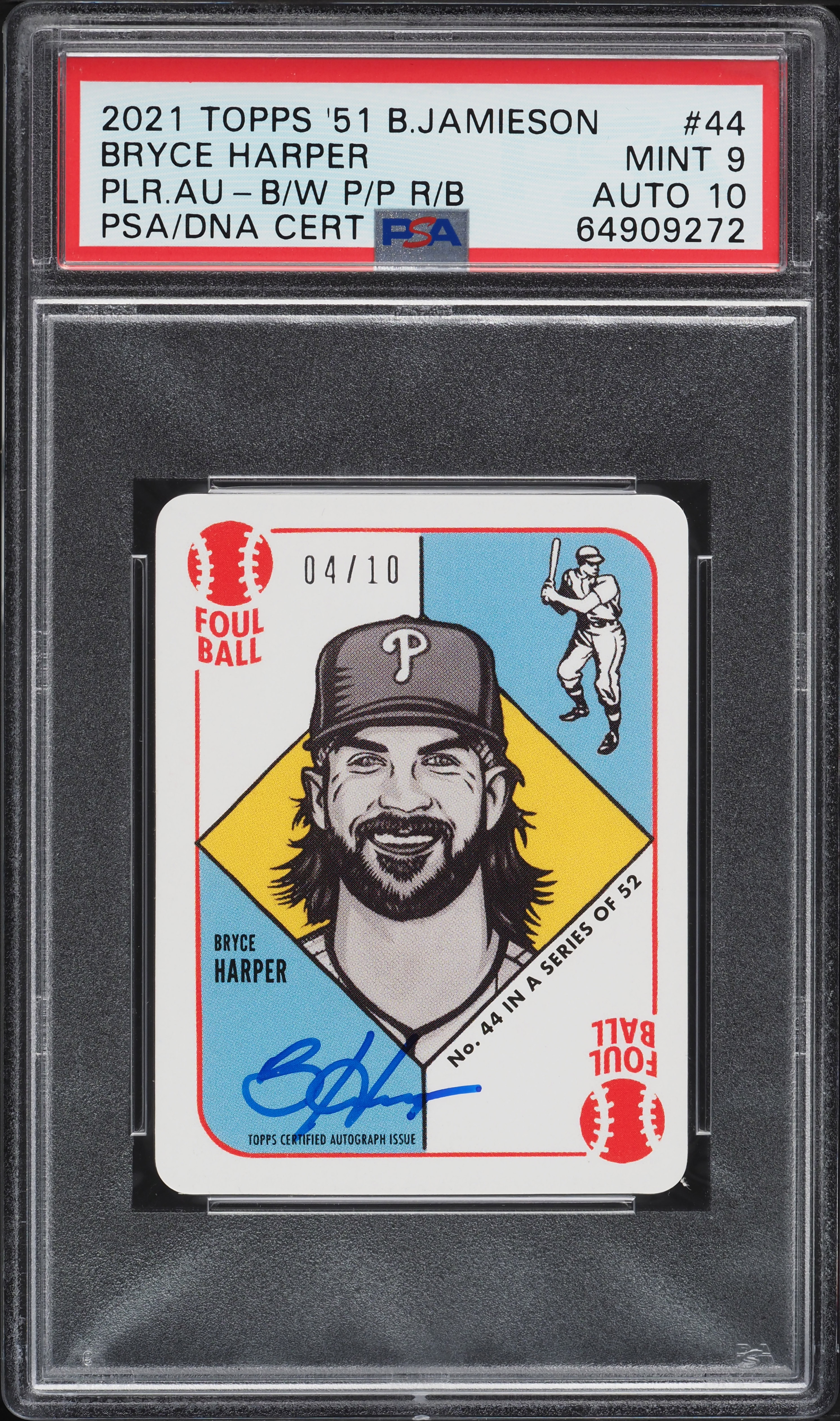 2021 Topps 1951 Blake Jamieson Red Back Bryce Harper AUTO DNA 10 