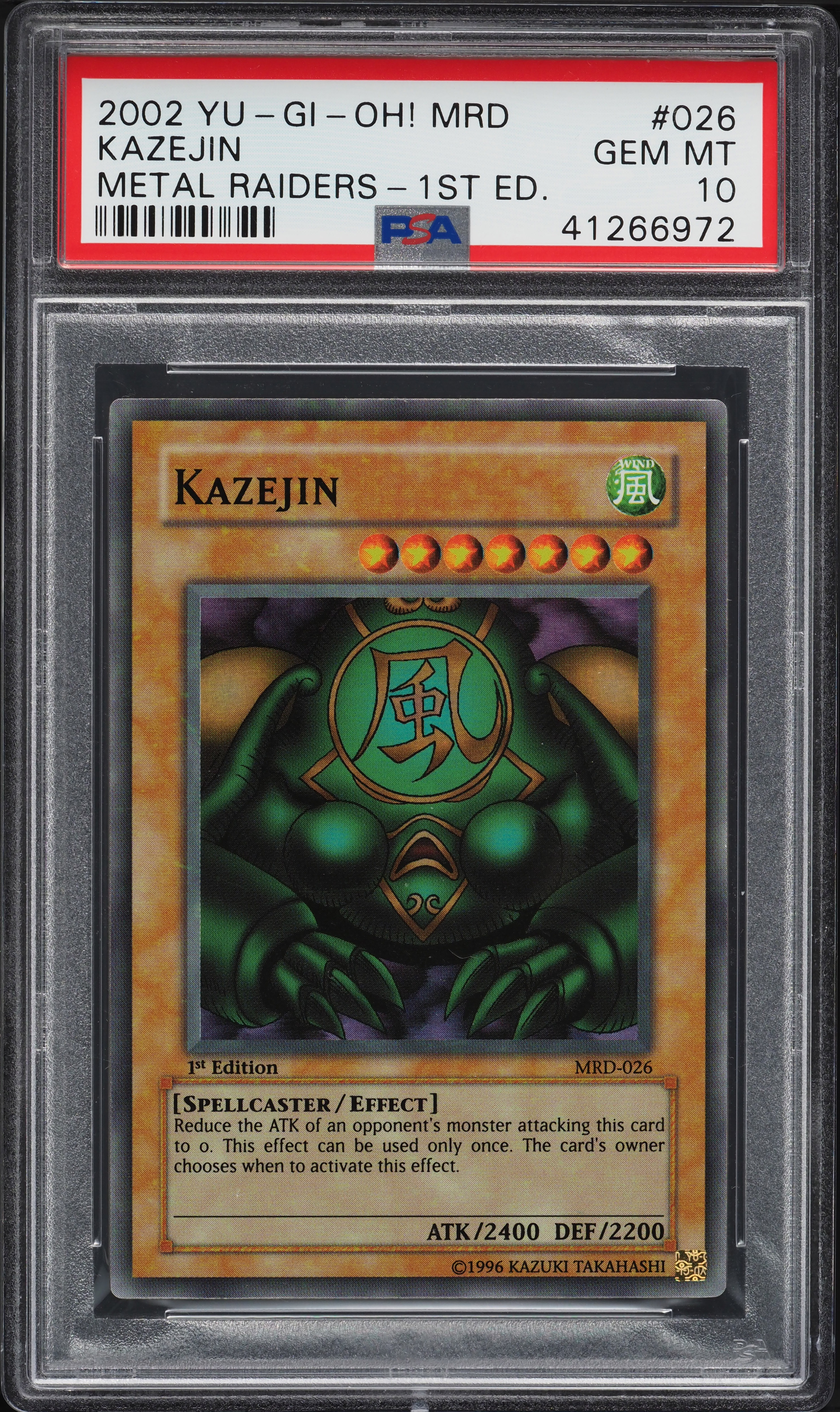 2002 Yu-Gi-Oh! Metal Raiders 1st Edition Kazejin #MRD-026 PSA 10