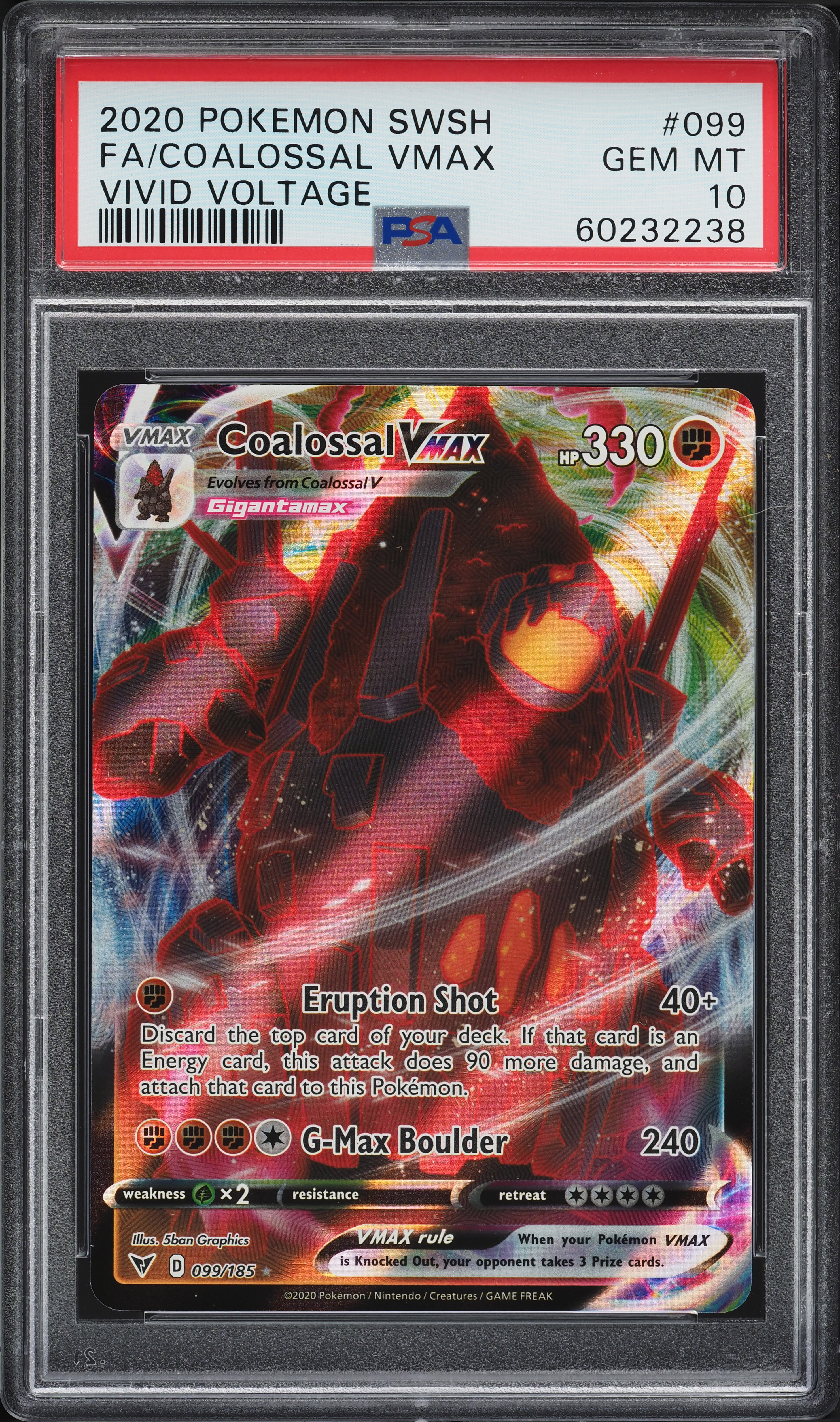 2020 Pokemon Sword & Shield Vivid Voltage Full Art Coalossal VMAX
