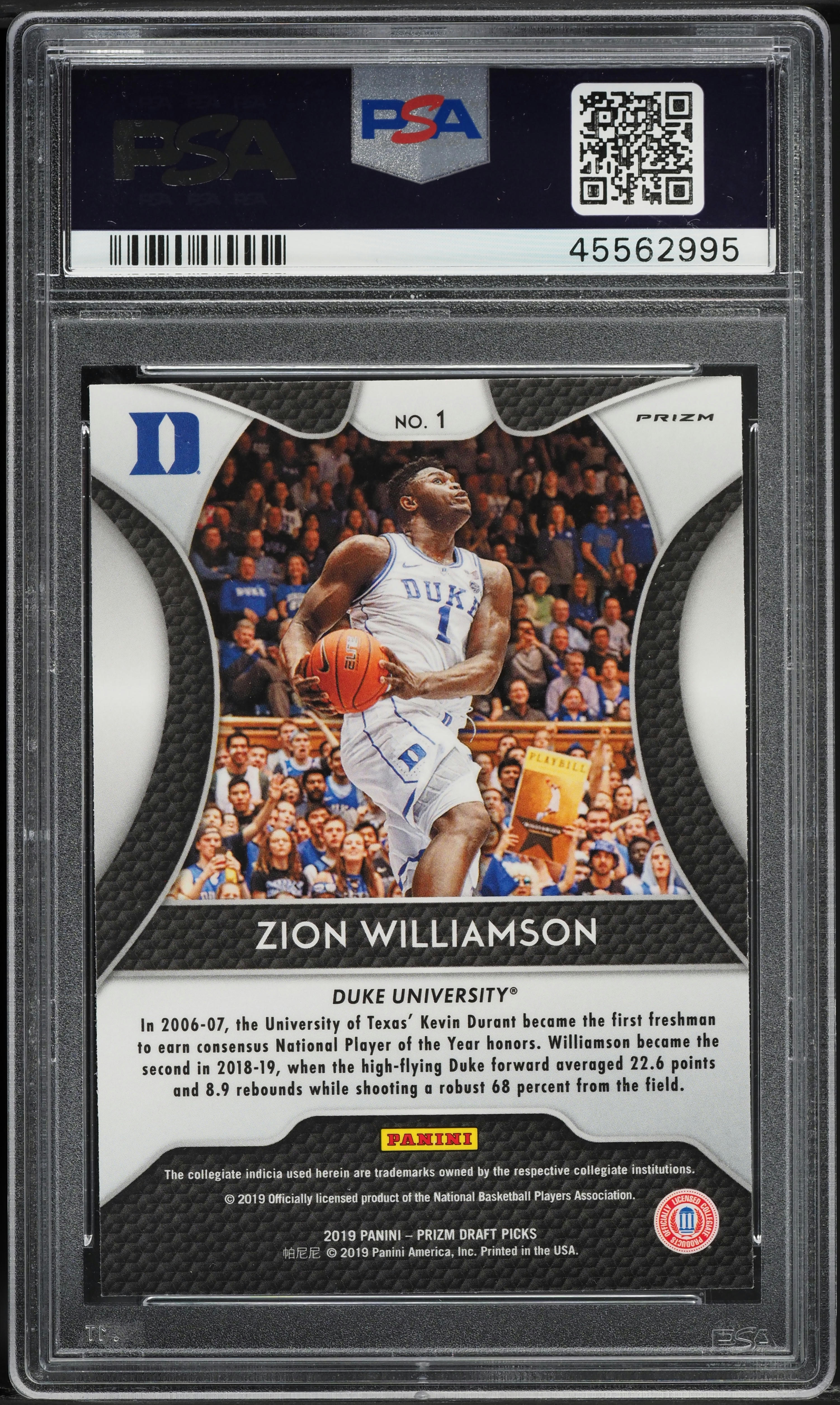 2019 Panini Prizm Draft Pink Pulsar Zion Williamson ROOKIE #1 PSA