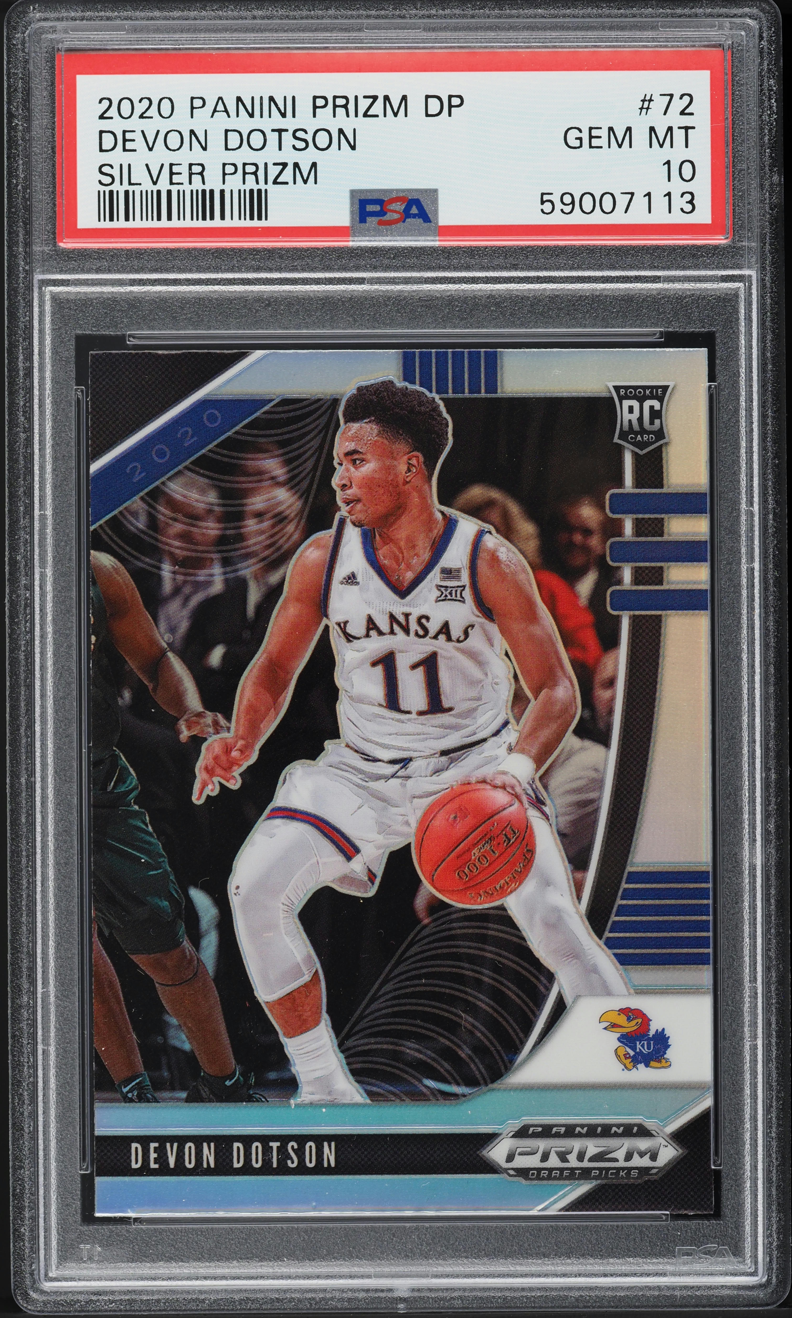 NBAカード　RC LOGOMAN DEVON DOTSON 2/5 2020 Panini Prizm Draft Picks Silver Devon Dotson ROOKIE #72 PSA
