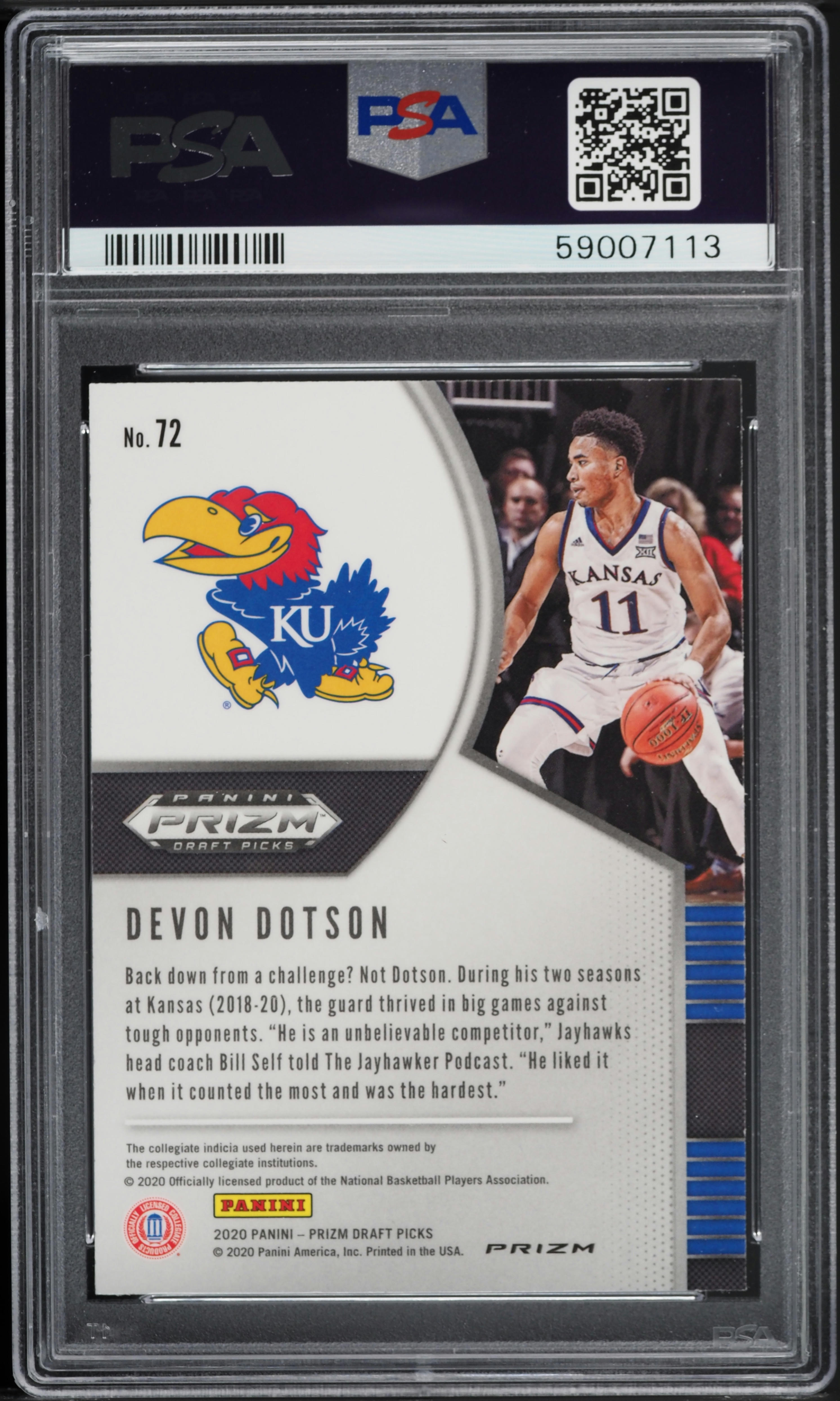 2020 Panini Prizm Draft Picks Silver Devon Dotson ROOKIE #72 PSA