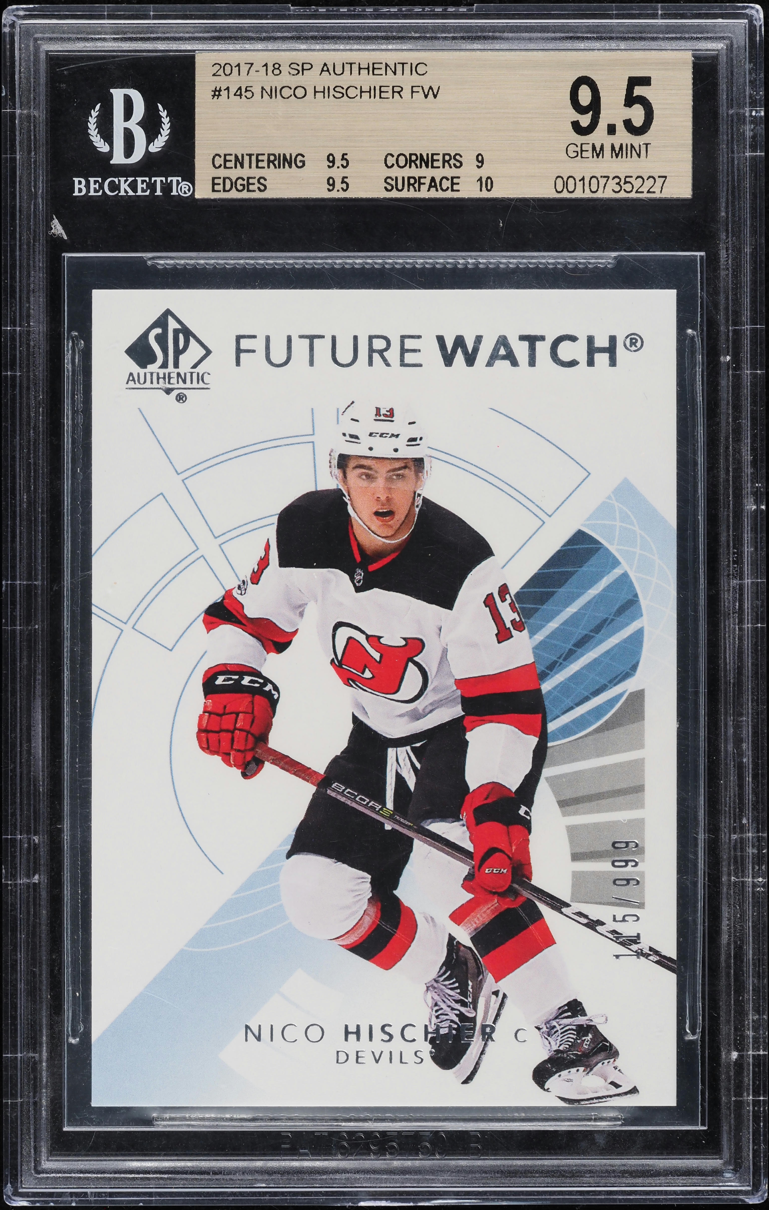 2017 SP Authentic Future Watch Nico Hischier ROOKIE /999 #145 BGS